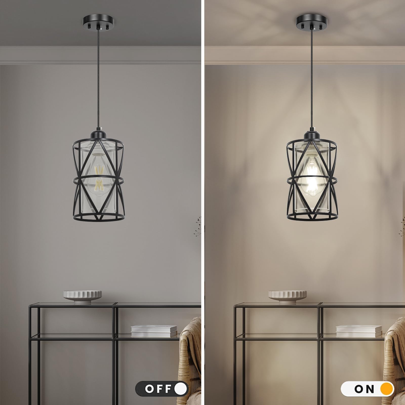 Zlierop Pendant Light, Clear Glass Shade, Metal, 5.4inx7.9in, Black, Model SF20250915B0F32PT27T