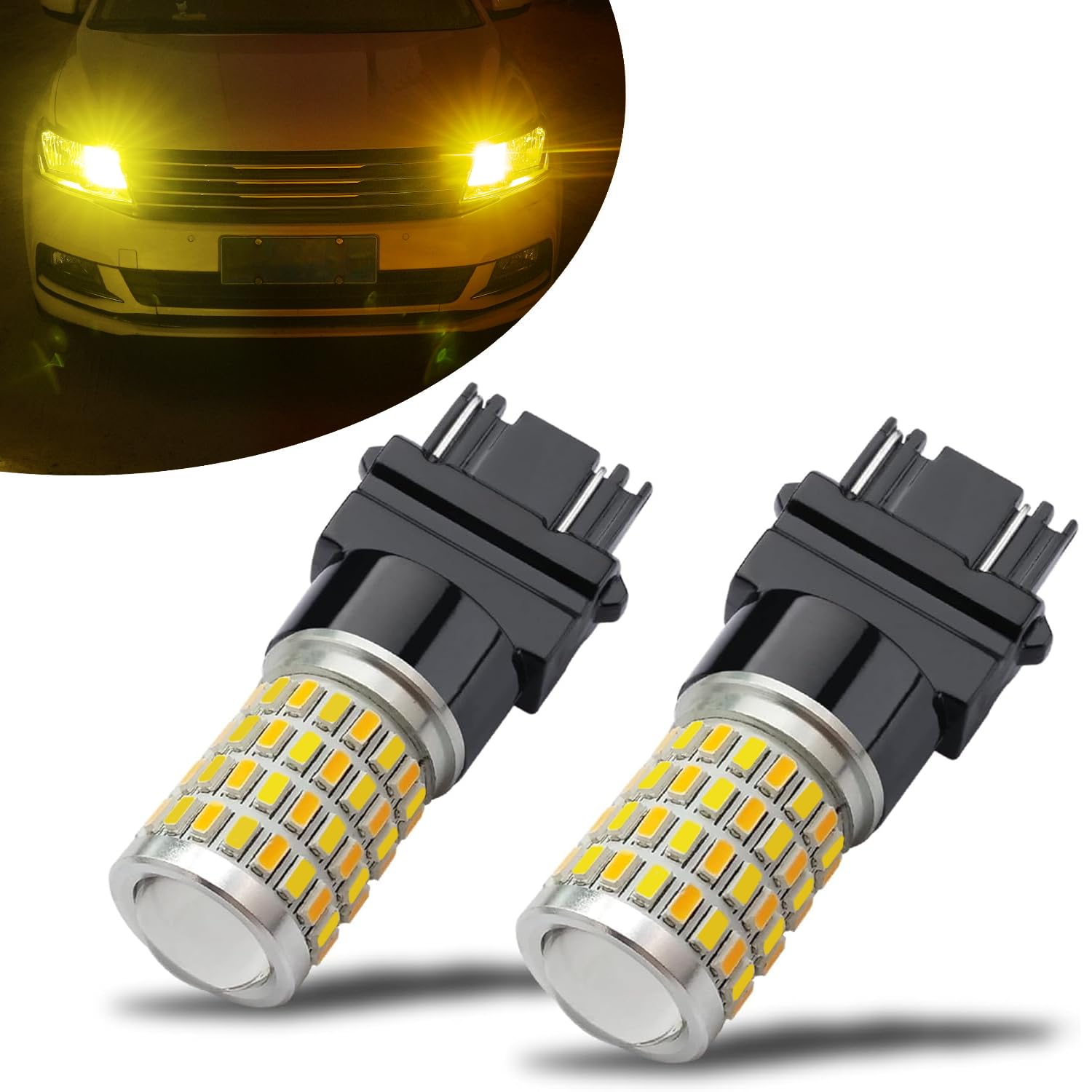 iBrightstar 3157 Switchback LED Bulbs for DRL/Turn Signal, Gold Yellow/Amber