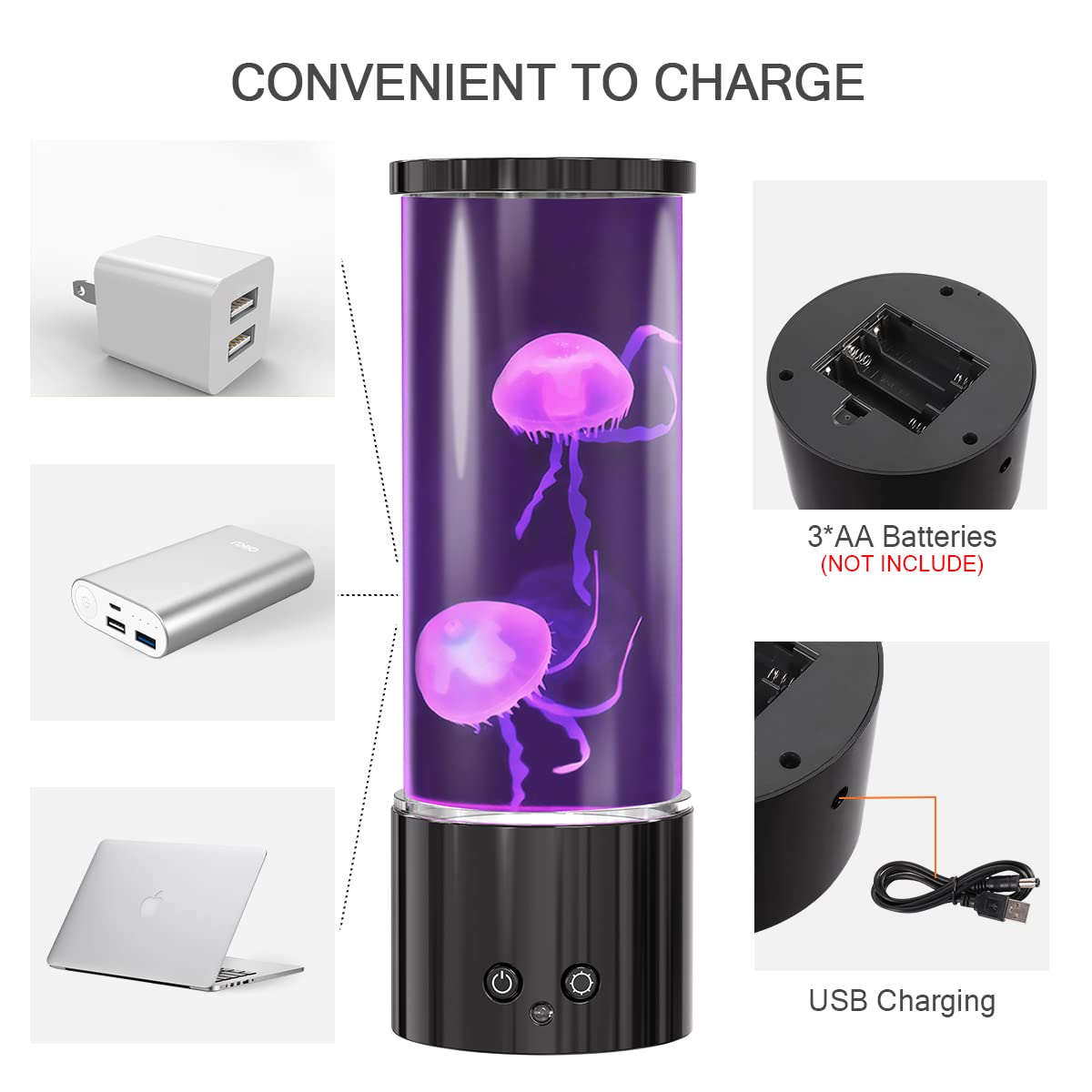 KIKILIVE Jellyfish Lamp, LED Aquarium Night Light, 11.6in Tall, Black, Remote Control, 17 Color Changing, Model 21081601
