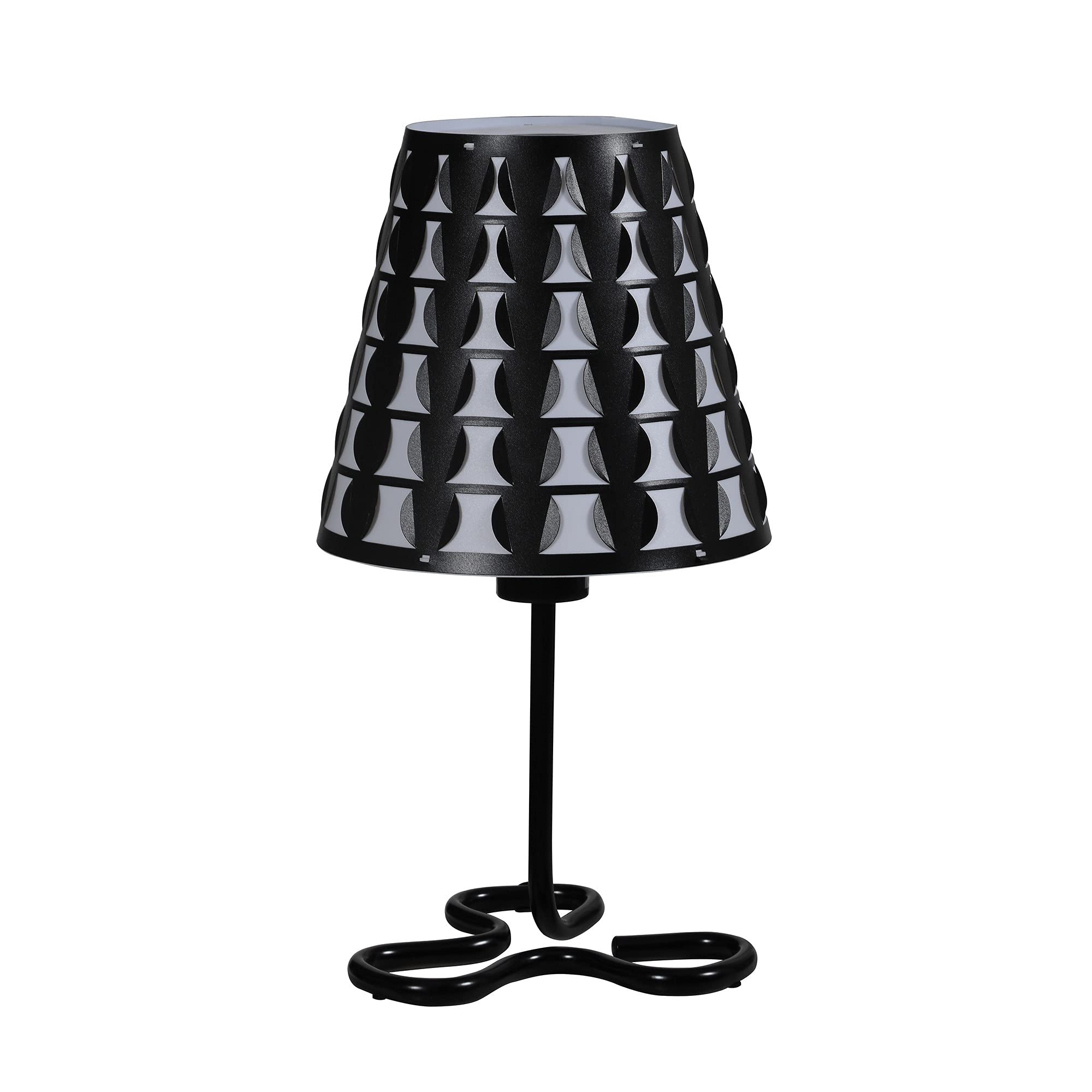 Benzara Plastic Shade Metal Table Lamp, Open Clover Base, Model BM240899, Black