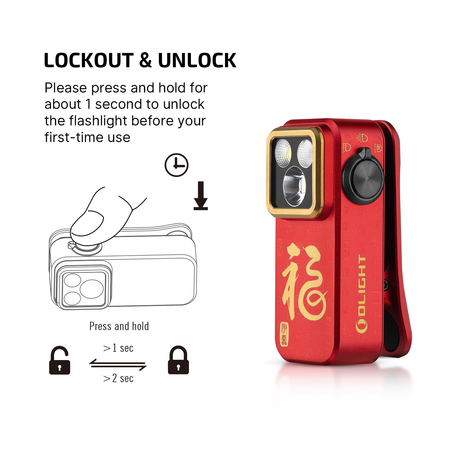 OLIGHT Oclip Pro EDC Flashlight, Rechargeable 500 Lumens, Type-C Charging, Magnetic, Red, Model OCLIPPRO-FS-300000