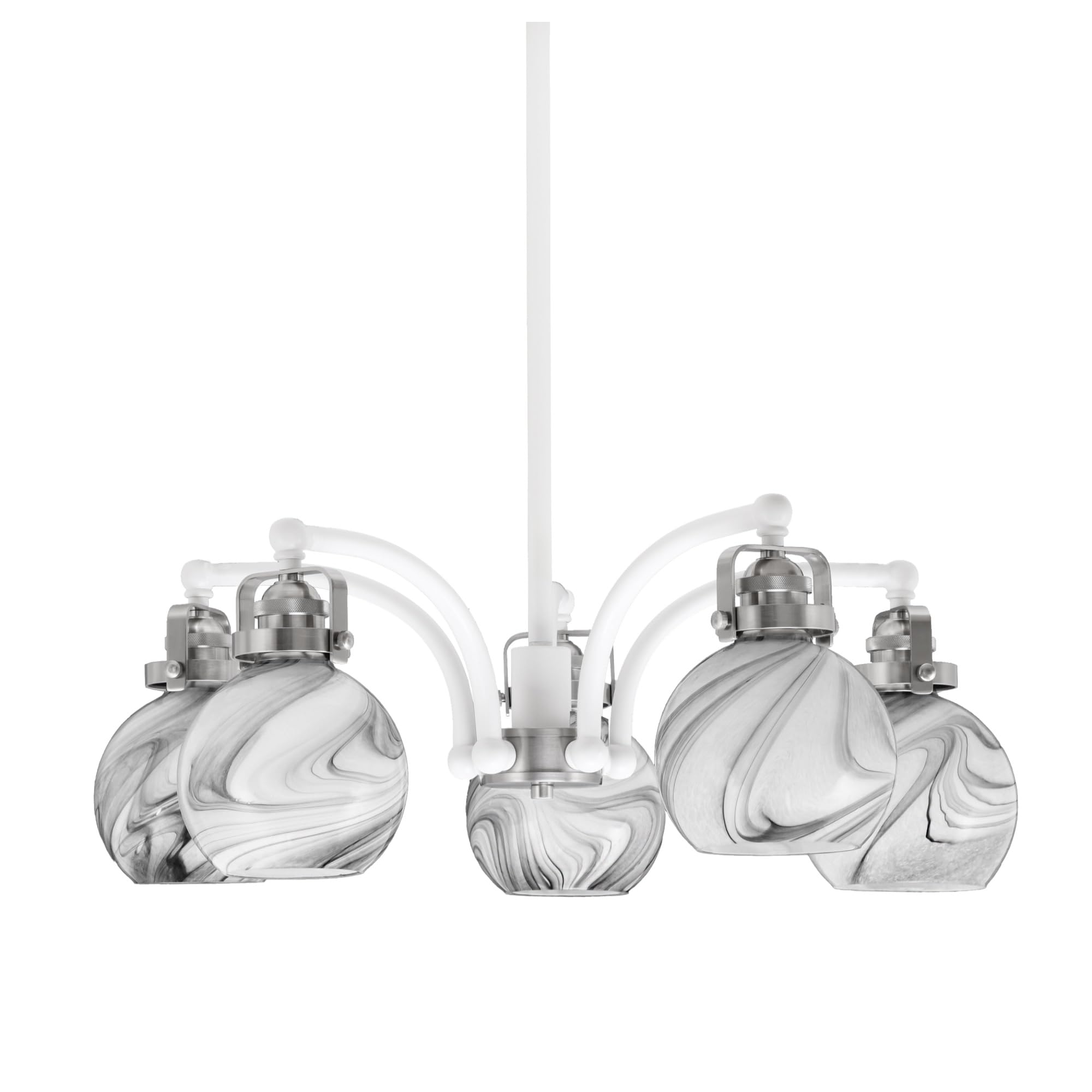 Easton Downlight, 5 Light, Chandelier Shown In White & Brushed Nickel Finish With 5.75&quot; Onyx Swirl Glass