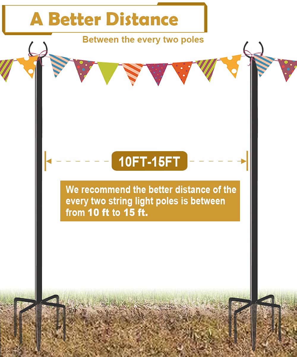 Derkniel 10 Ft Outdoor String Light Pole Stand For Garden Lawn, Adjustable Globe Patio Light Post For Hanging Outside Decorate Lighting, 2 Packs
