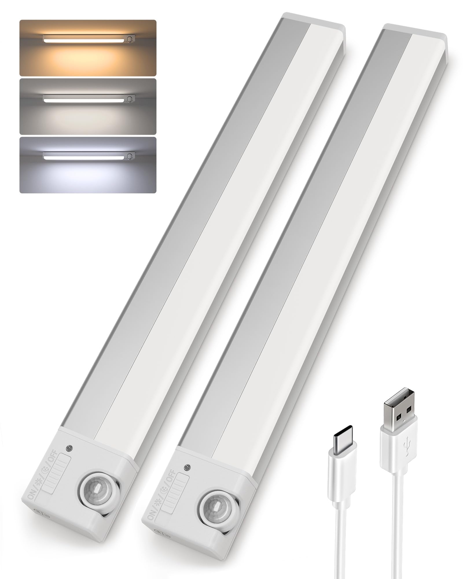 Ezvalo Led Under Cabinet Lights, Rechargeable Motion Sensor, Dimmable, 3 Color Temps, 2 Pack