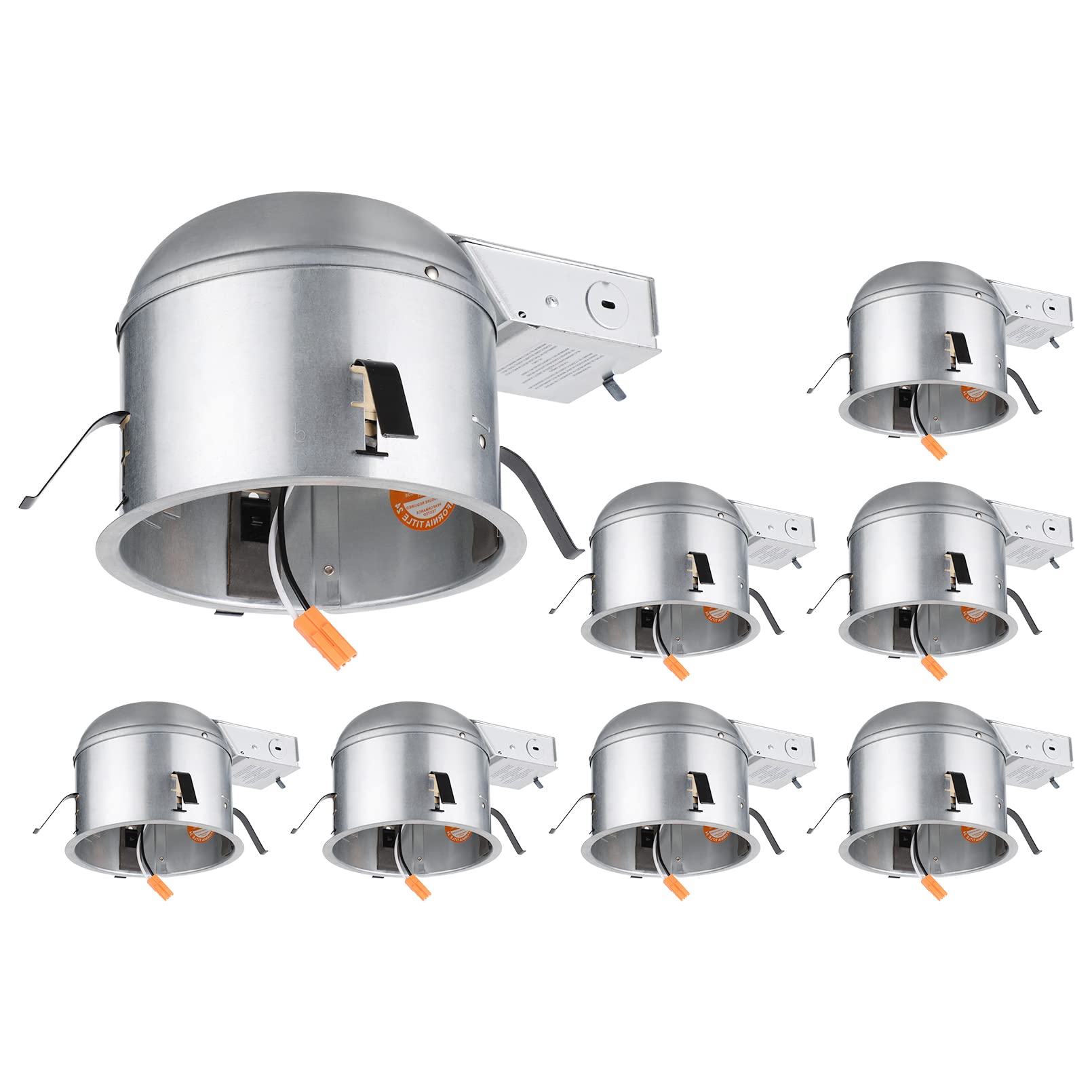 Torchstar 8 Pack 6 Inch Remodel Recessed Lighting Housing, Shallow Ic Rated Airtight 120-277V Can, Max 20W Compatible, Tp24 Connector, Etl Listed, Damp Location
