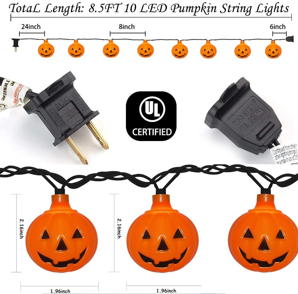 GOOTHY Halloween Pumpkin String Lights, 10 Jack-O-Lanterns, 8.5Ft, UL Listed, Orange Plastic, Outdoor Decorations for Party Garden Window
