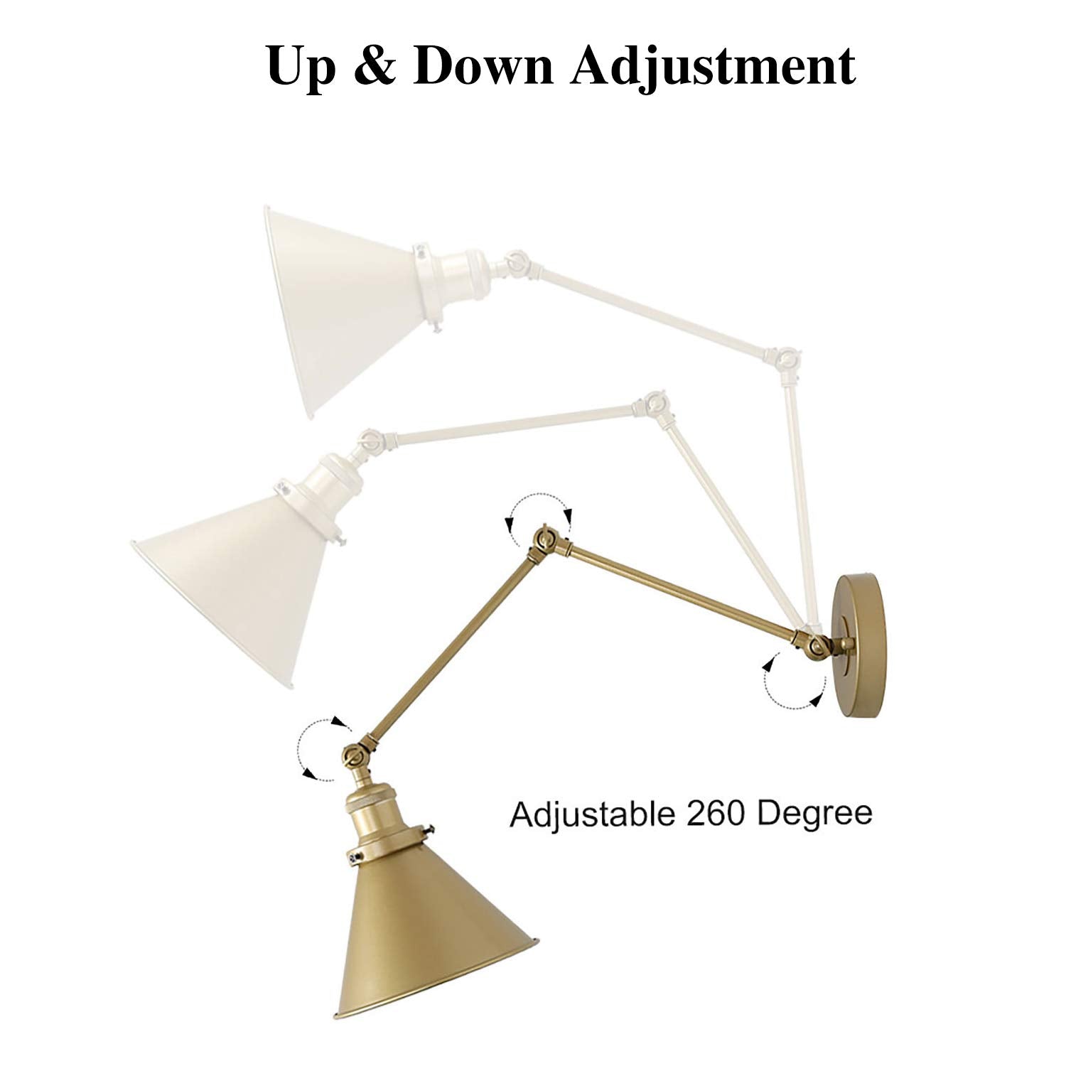 Gepow Gold Wall Sconce Lighting, Adjustable Swing Arm Plug-In Or Hardwired Lamp With Orange Cord