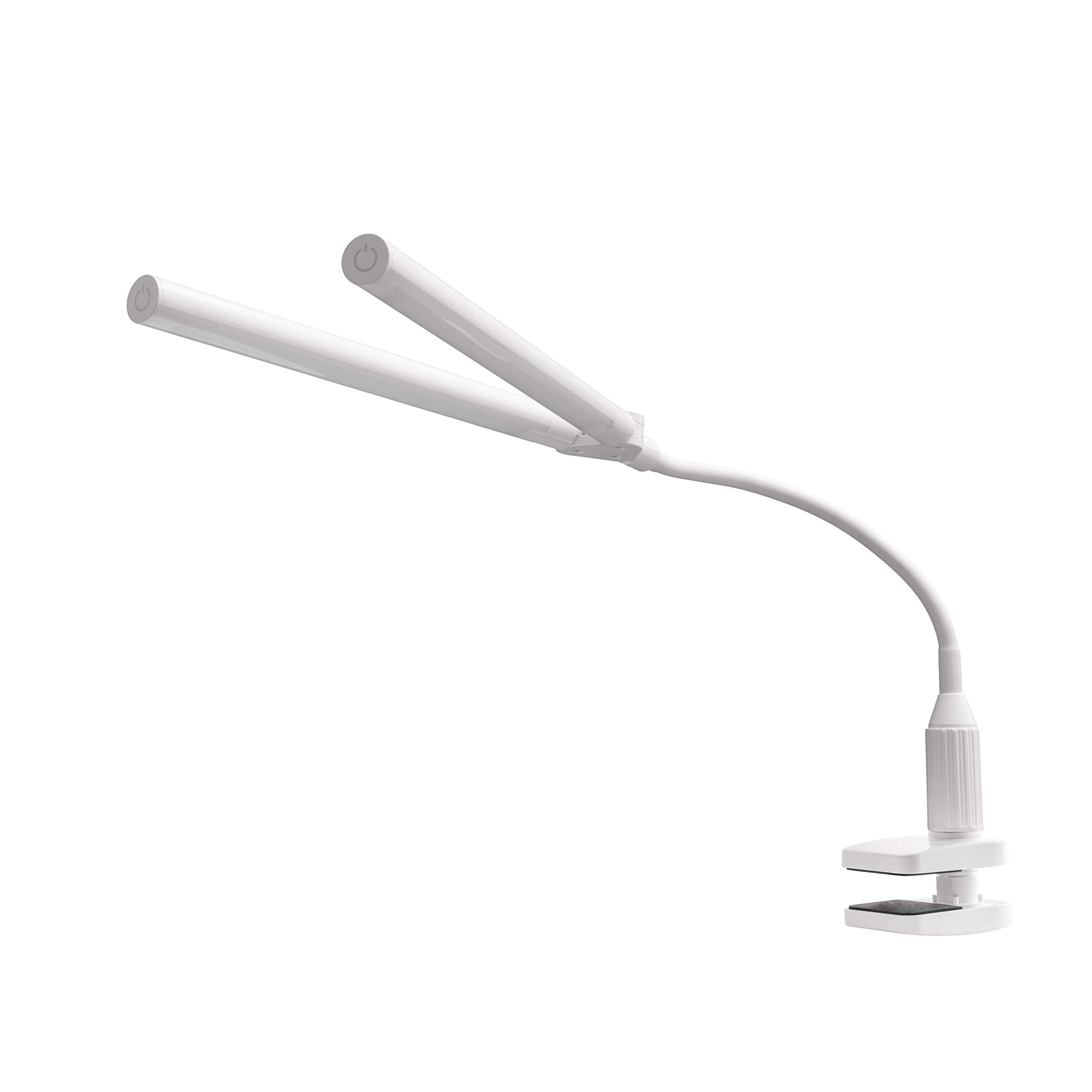 Daylight Company Duolamp Clamp Light  Double Head  Touch Dimmable Desk Lamp  4 Brightness Level  Ideal for Hobbies  Art  Beauty Salons  Reading and More  White [Energy Class A]