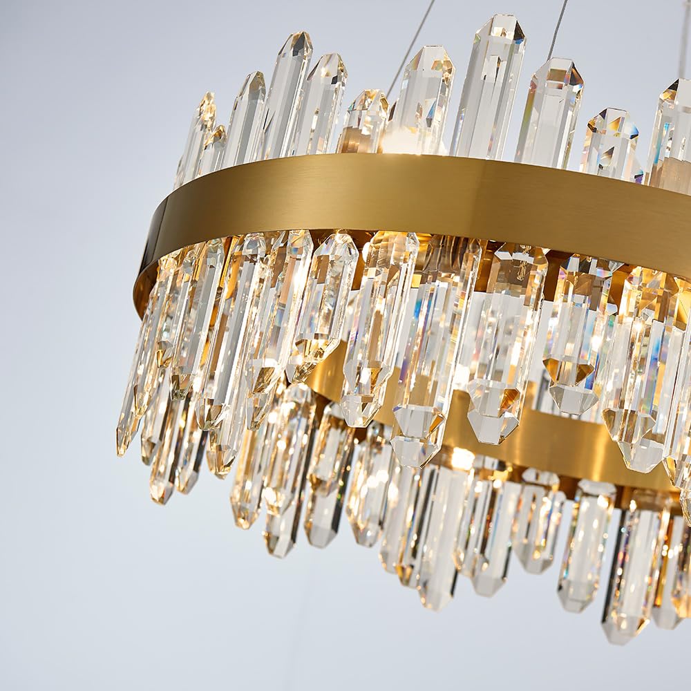 LIZZTREE Gold Modern Oval Crystal Chandelier, 16-Lights, 2-Tier K9 Crystal, 23" Round Pendant Light for Dining Room, Model LIZZ-8019-D