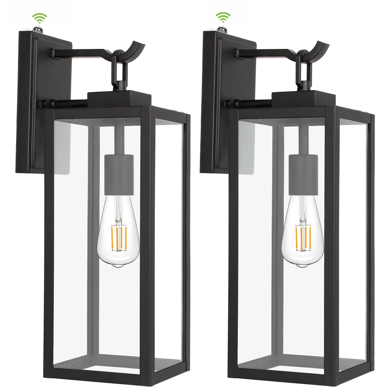 hykolity Large Size Dusk to Dawn Outdoor Wall Lanterns, 18 Inch Outdoor Wall Light Fixtures, Matte Black Porch Lights, Exterior