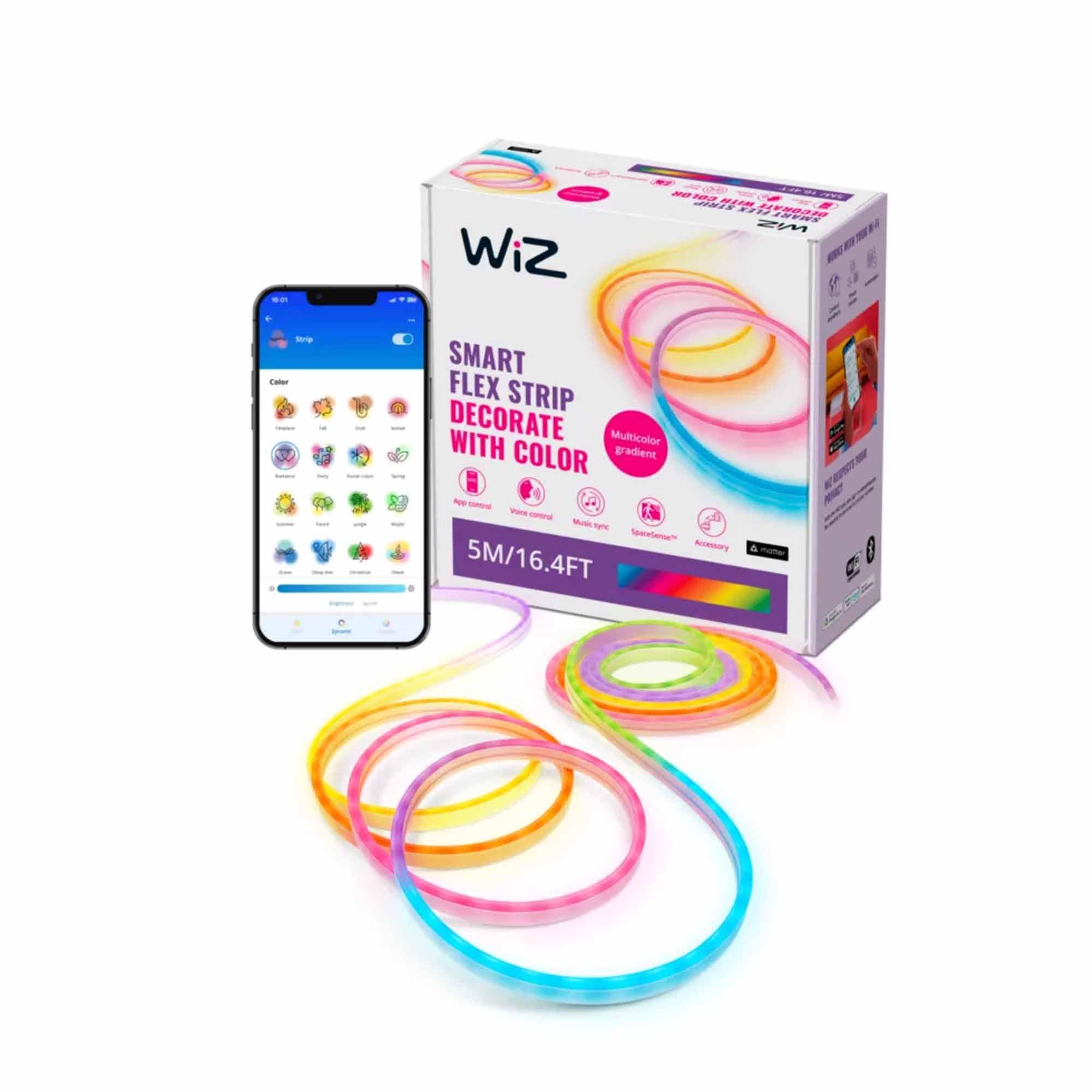 WiZ Smart Flex Strip - 16.4 ft, 16 Million Colors + Shades of White, Dynamic Light Scenes, Connects to Your Wi-Fi, Voice/App Con