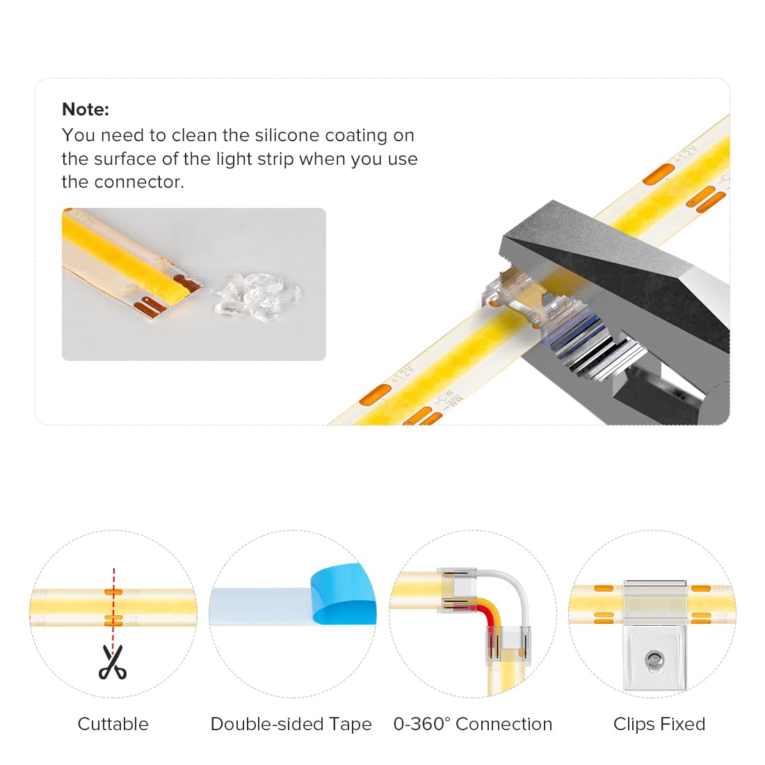 BTF-LIGHTING COB LED Strip Light 16.4FT IP65 Flexible Tunable 3000K-6000K CRI 90+ DC12V