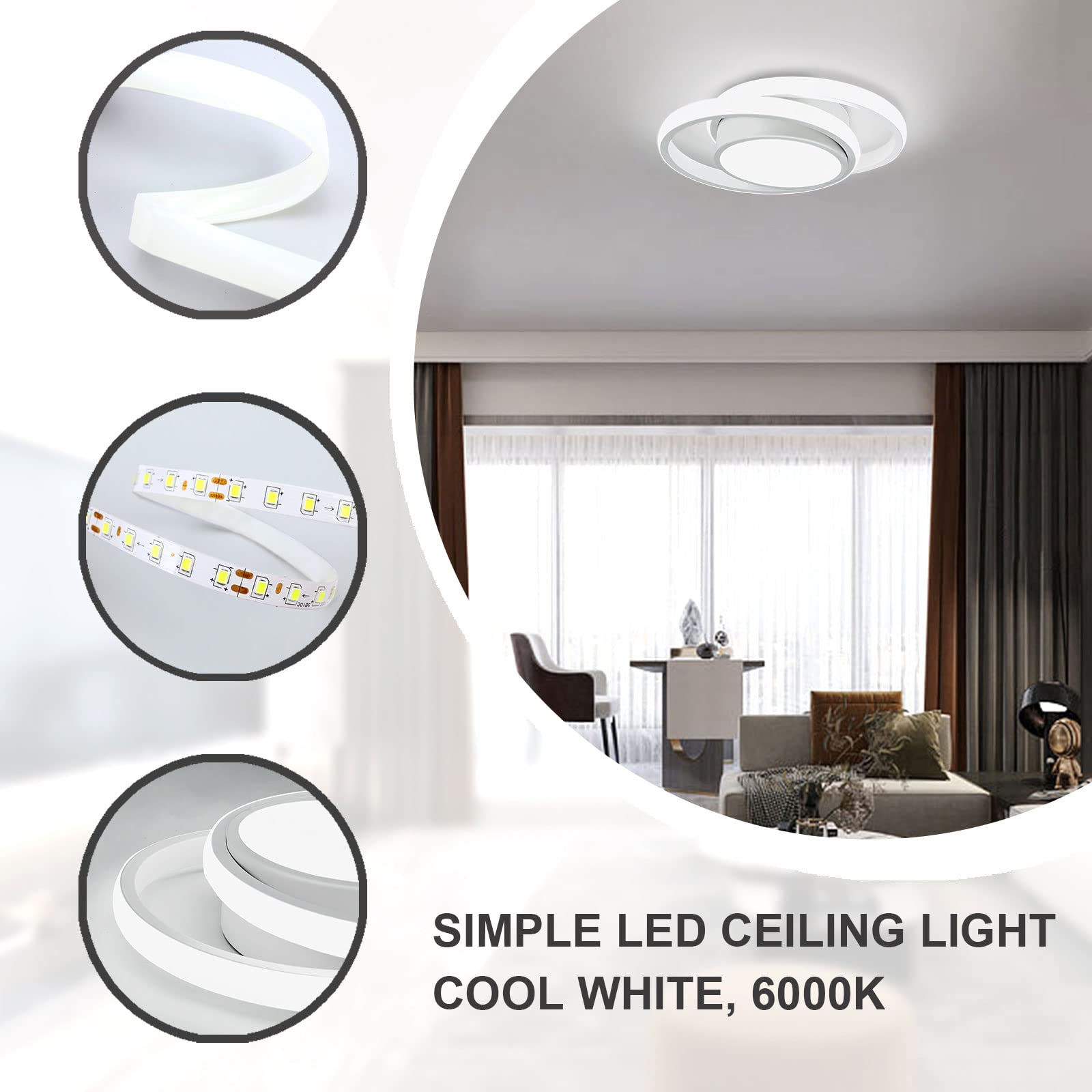 Caneoe 2 Packs Small Modern Led Ceiling Light 2 Rings Creative Design Ceiling Lamp Indoor Hallway Lighting Fixtures For Hallway Living Room Bedroom Kitchen Office (White)