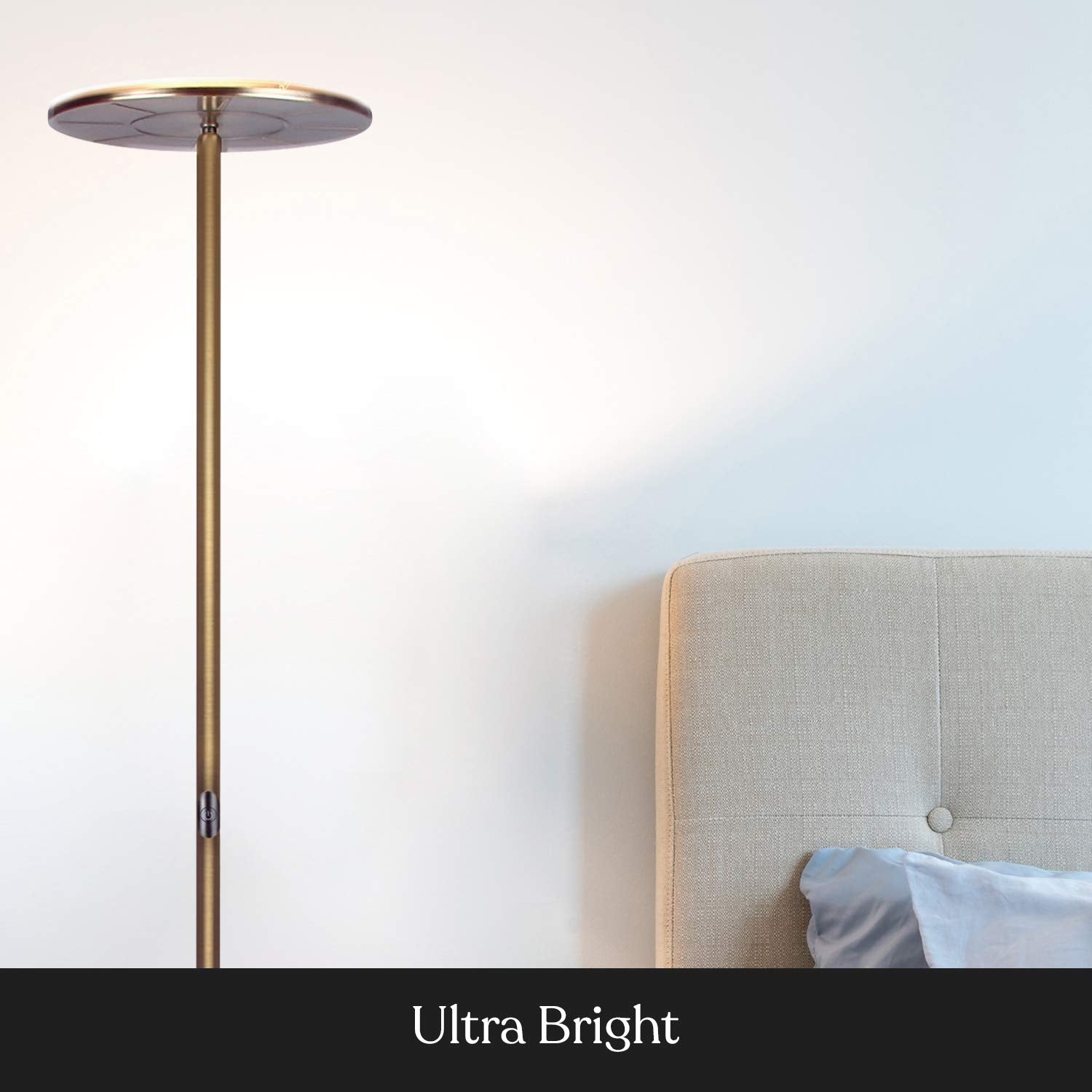 Brightech Sky Flux Dimmable LED Floor Lamp, Antique Brass, 3 Light Options, Model BT-FL-SKY30DLX-ANTQ-BRSS