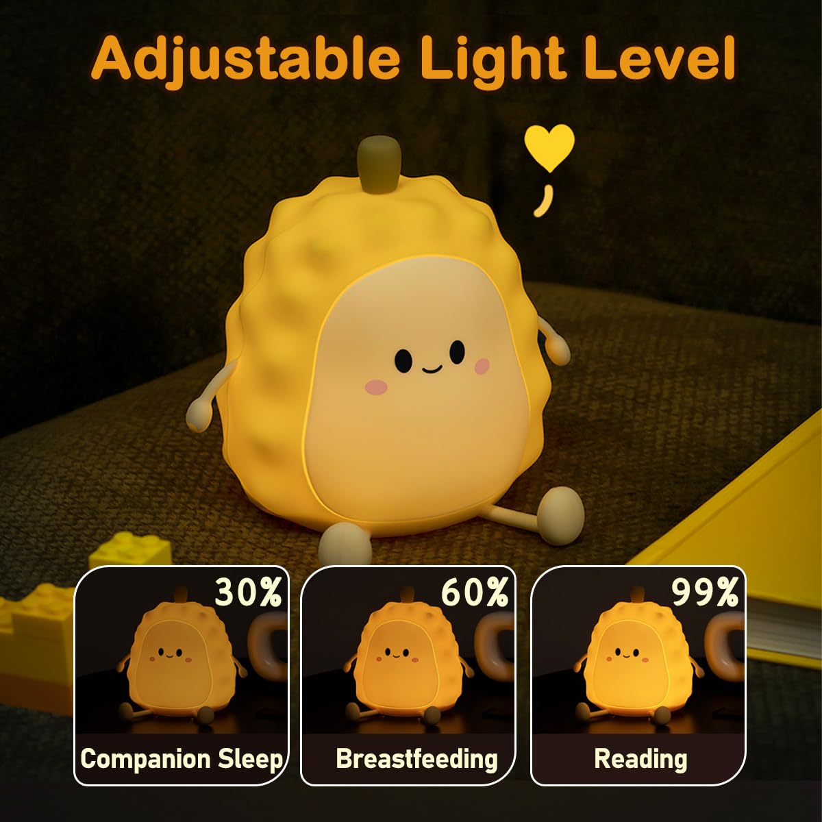 Ledholyt Night Light For Kids, Cute Silicone Durian Nursery Light For Baby Room And Toddler, Rechargeable Led Fruits Decor Night