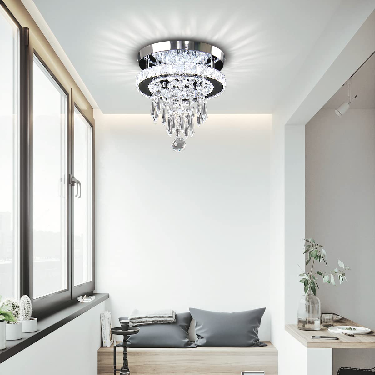 Clairdai Modern Small Closet Chandelier Led Ceiling Light Fixtures Stainless Steel Flush Mount Ceiling Chandeliers Light For Bedroom,Foyer,Hallway,Closet(Cool White)