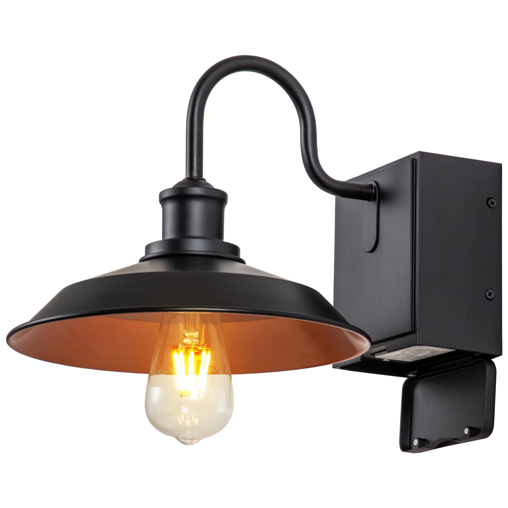 OUPAVOCS Outdoor Lights Fixture with GFCI Outlet  Black Porch Light  Waterproof Exterior Barn Wall Lights Fixture  Industrial Farmhouse Wall Sconce Wall Mount  Outside Lights for House Patio Garage
