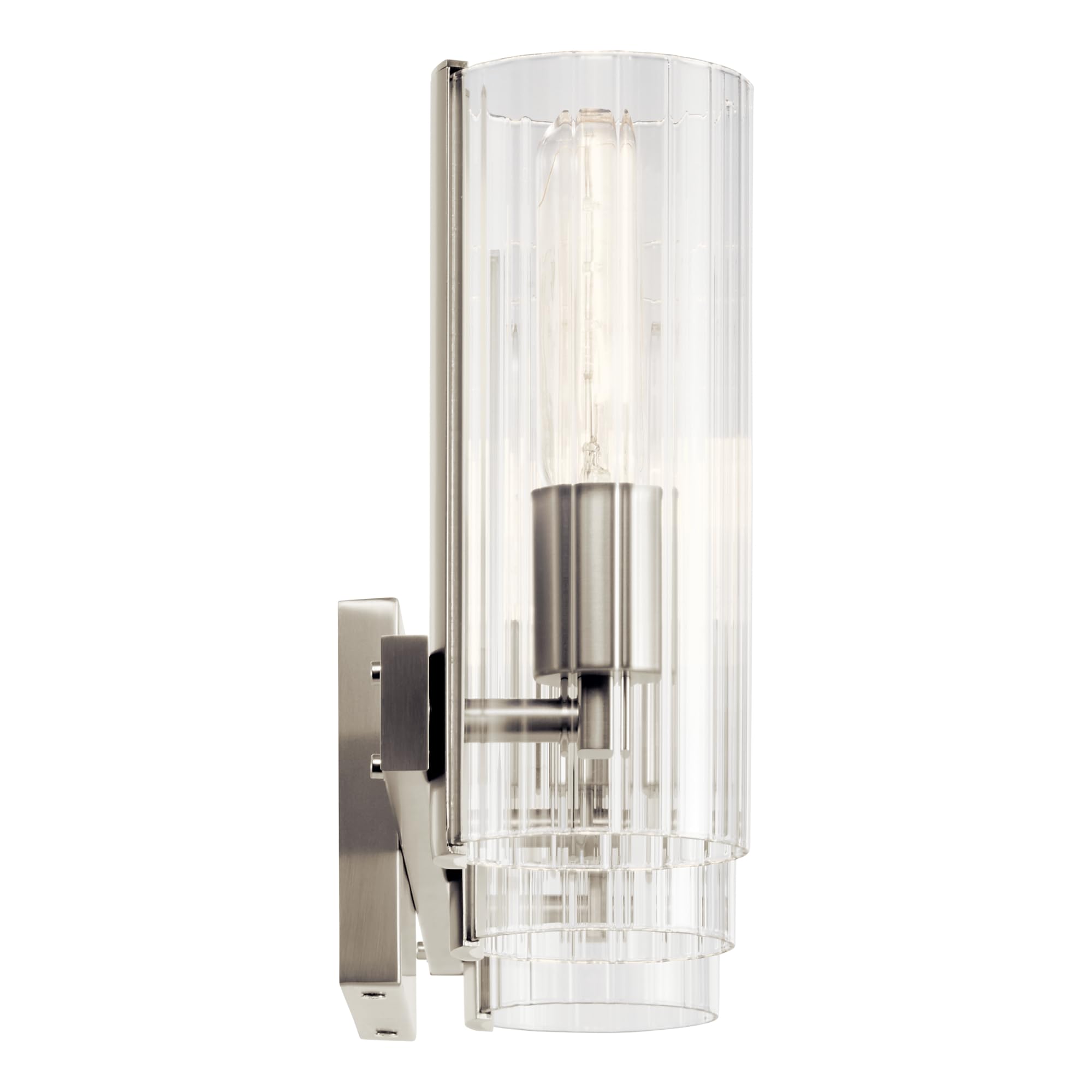 KICHLER Jemsa 3 Light Vanity, Modern Light with Clear Fluted Glass in Brushed Nickel for Bathroom or Powder Room (9.75 x 22.75),
