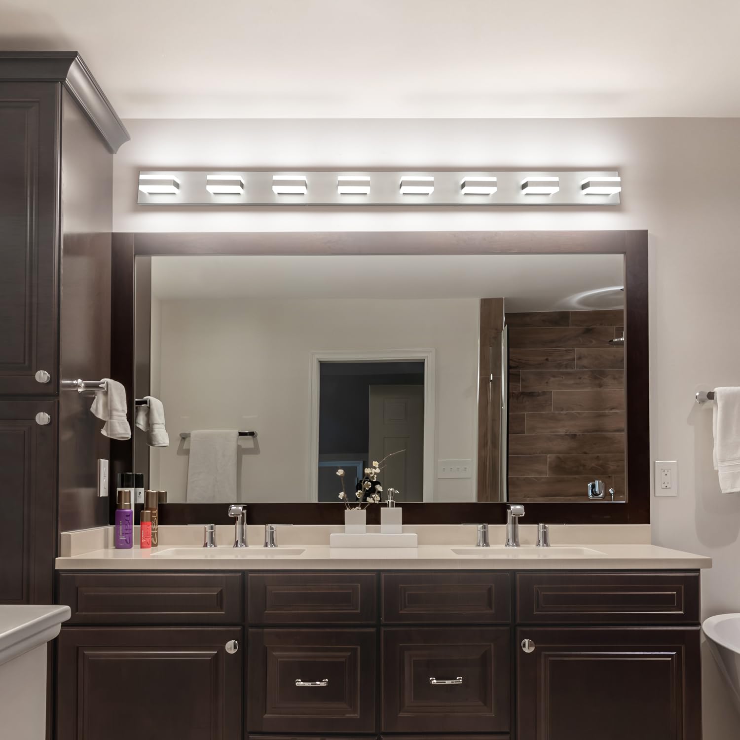 Solfart Bathroom Light Fixtures Brushed Nickel Vanity Lights For Bathroom Above Mirror  8 Light Led Lighting Fixture  Nickel Vanity Light  61 Inch Vanity Light Over Mirror