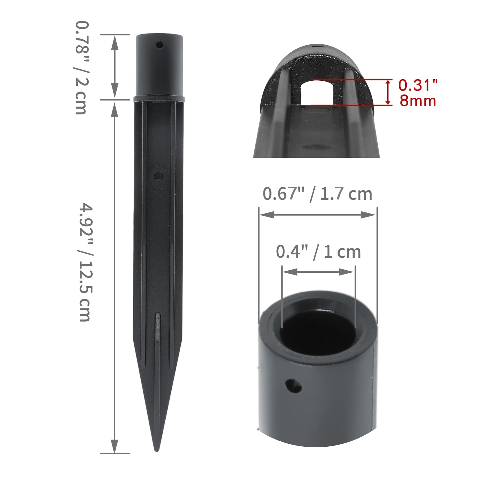 Cionyce 8PCS Black ABS Plastic Solar Pathway Light Stakes, 8.25 Inch Replacement for Garden and Pathway Lamps, 0.85 Inch Head Mounting Diameter