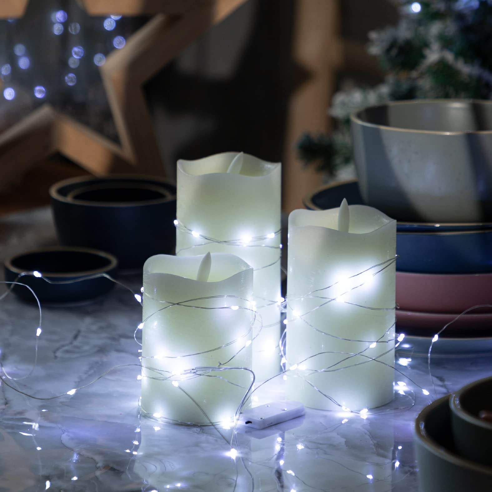 SINAMER LED Fairy Lights 12-Pack, 7 Feet, Battery Powered, Waterproof, Silver Wire, White, for Wedding Party Bedroom Patio Decor