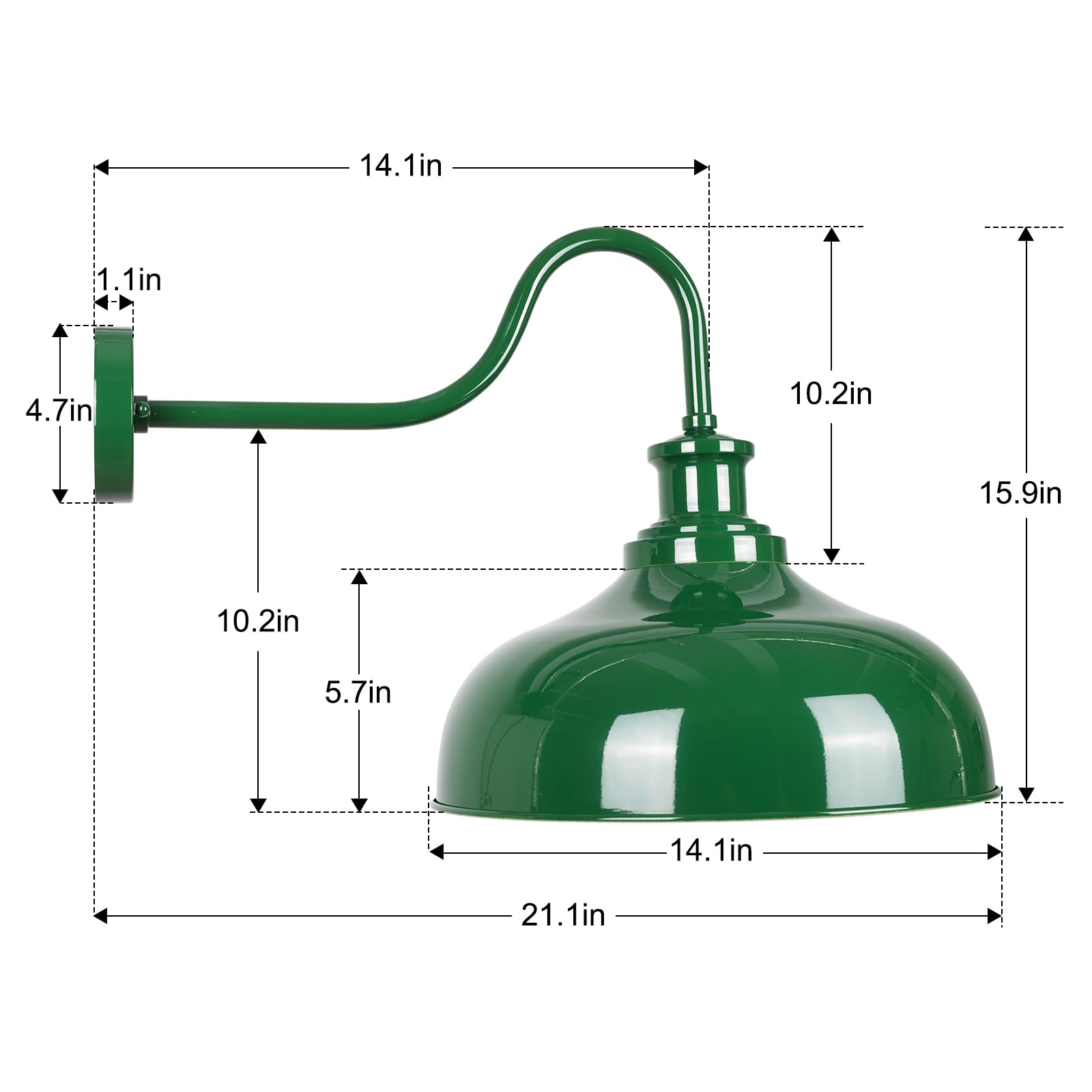 Diyel Outdoor Barn Lights  14 Inch Dome Rustic Outdoor Wall Sconces  Farmhouse Exterior Wall Mount Lighting Fixture  Industrial Green Wall Lantern For Porch  Entryway  Garage  Rz007M-2 Gr+Wh
