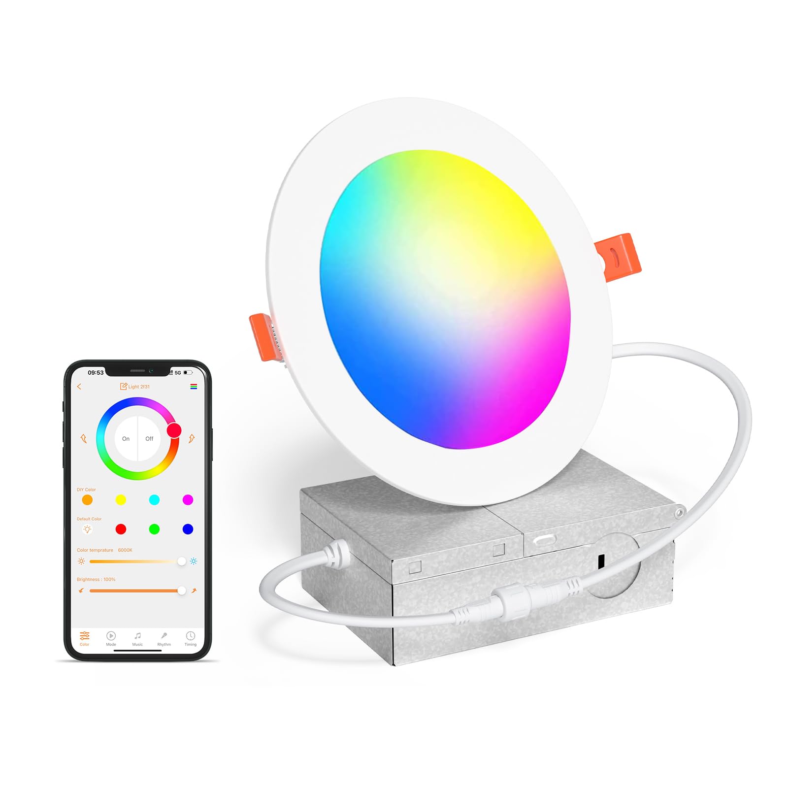 ChangM Smart Recessed Lighting 4 Inch 12W LED RGBCW Downlight, Dimmable, Compatible with Alexa, 1 Pack