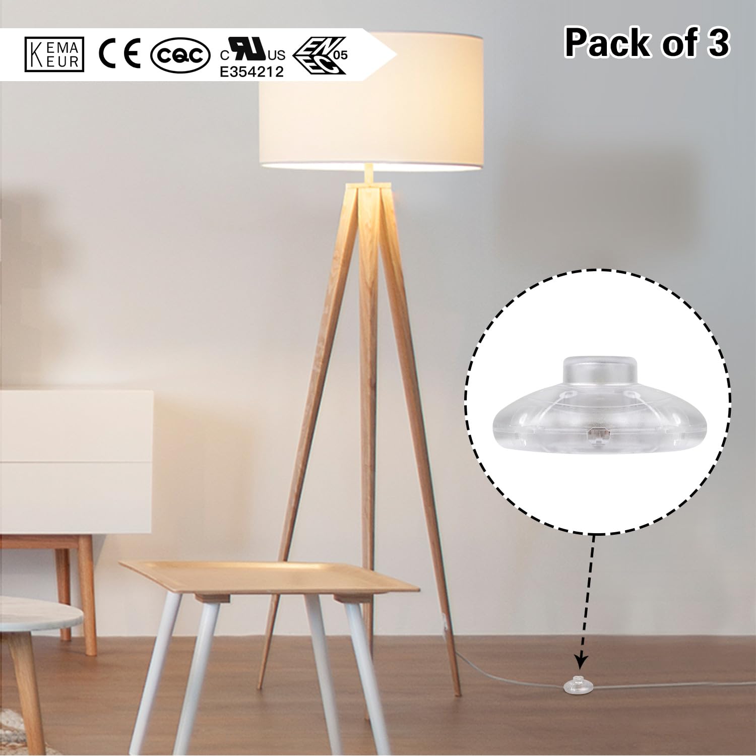 Helunsi 3Pcs Floor Lamp Foot Switch, Clear Foot Pedal Switch, Round Floor Lamps Foot Inline Switch, Step On Off Spring Push Butt