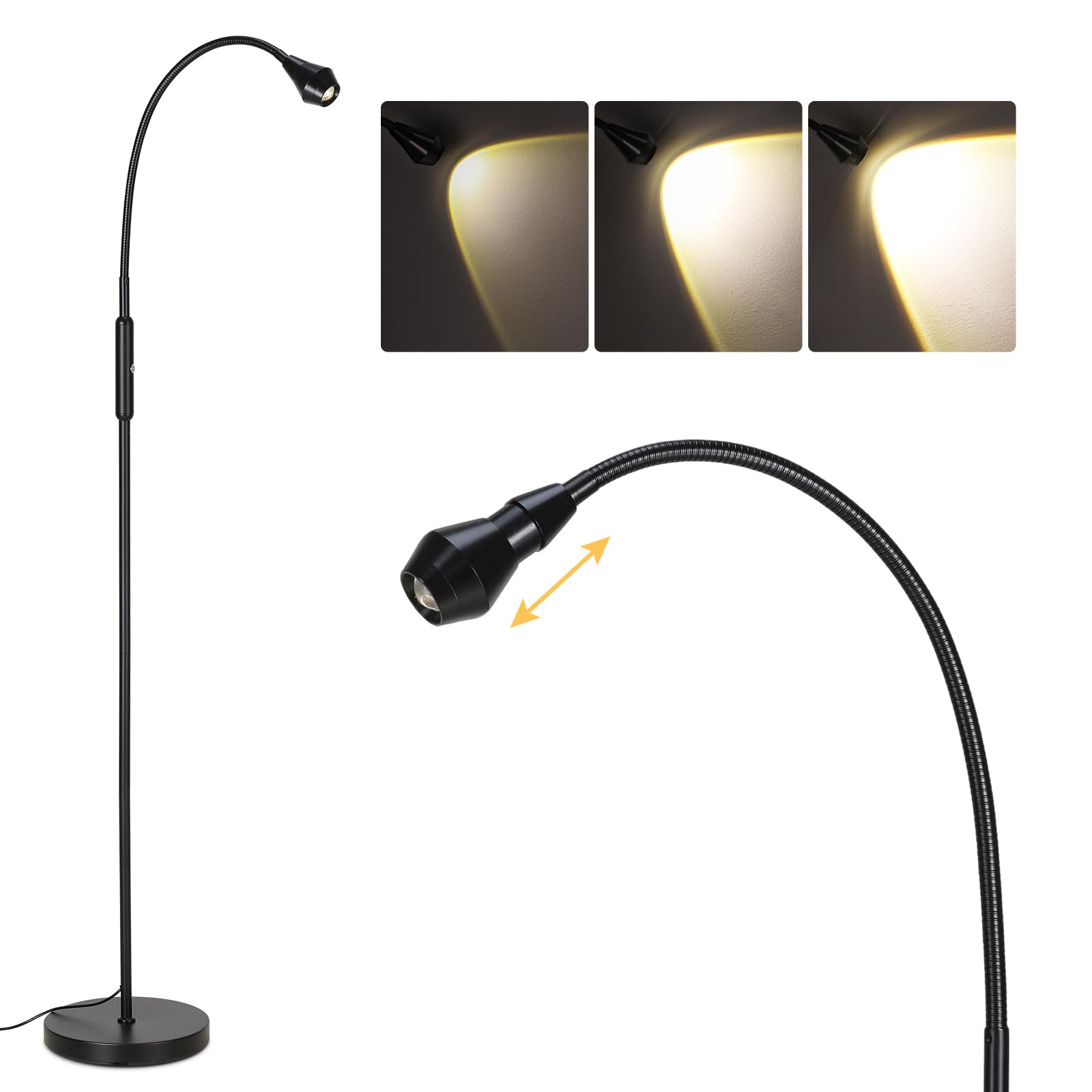 SUNMORY Adjustable LED Beam Floor Lamps for Living Room, Reading Lamp with Flexible Gooseneck, Dimmable Zoomable Spotlight, Work