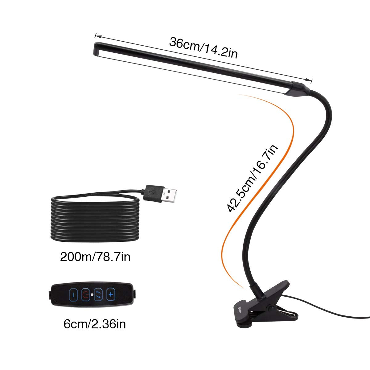 Cesunlight Clamp On Desk Lamp - 3 Color Temperatures, 10 Brightness Levels, Usb Power Supply, Black, Pack Of 2, Model B03