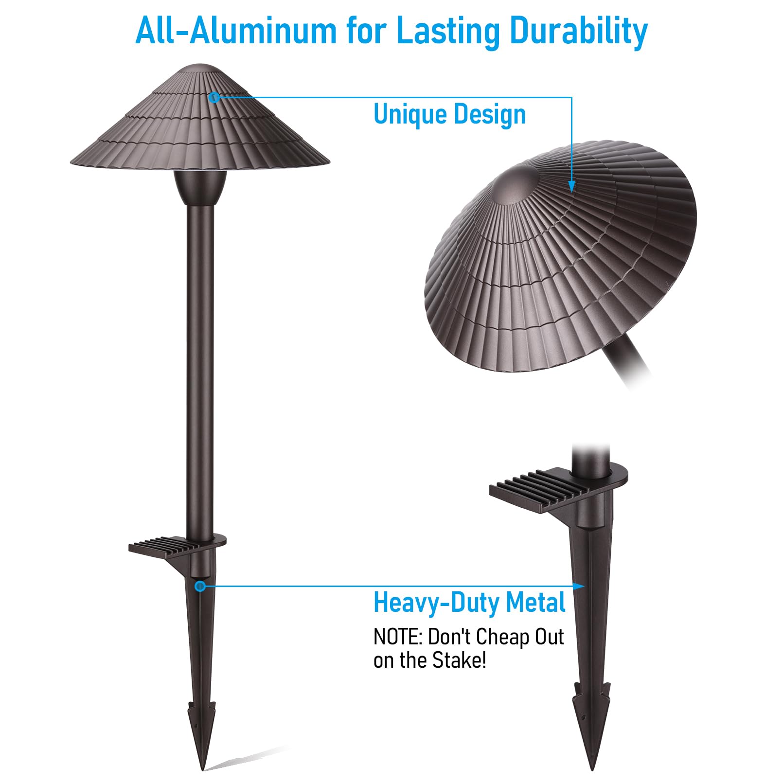 LEONLITE Low Voltage Landscape Lights, 12V Pathway Lighting, IP65 Waterproof, 3000K Warm White, Aluminum, Model 89279, Pack of 4