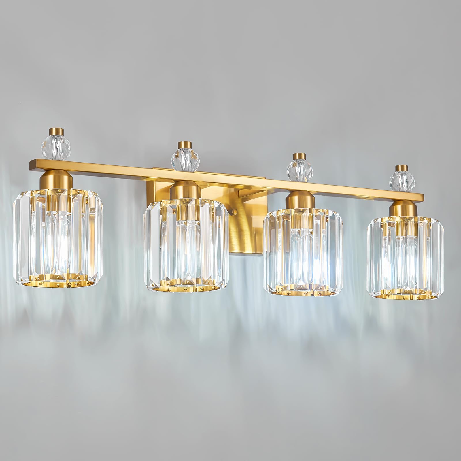 FDPBY 4-Light Bathroom Vanity Lights Modern Crystal Fixtures Gold Round Metal Model 291