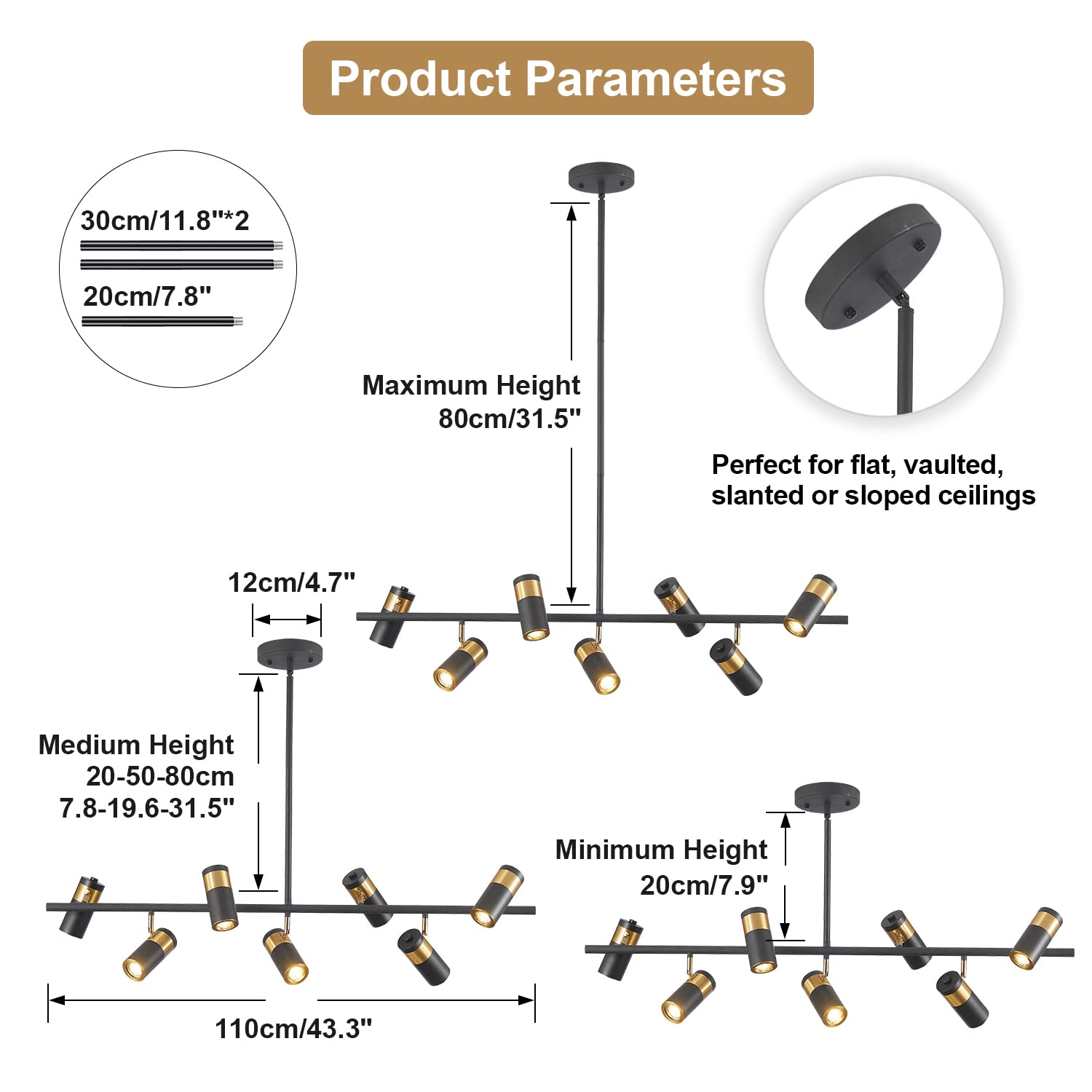 Kco Lighting Black And Gold 7-Light Hanging Track Lighting Modern Kitchen Island Pendant Track Lighting Fixtures Mid Century Cei