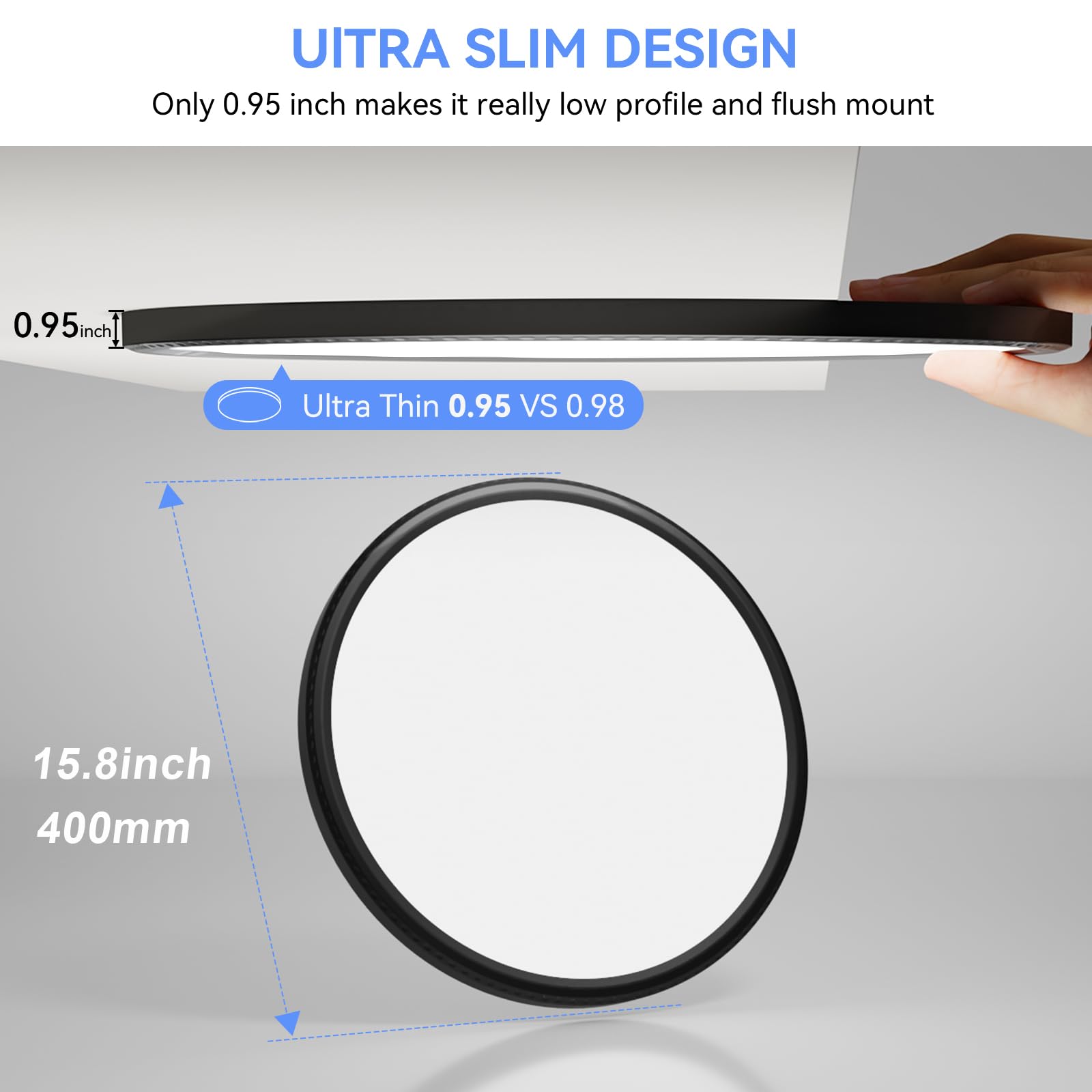 hunhun 15.8 Inch Dimmable LED Flush Mount Ceiling Light 4800LM, 5 Color Temp, 4 Pack, Black, Model HH-TGXXD-16IN-