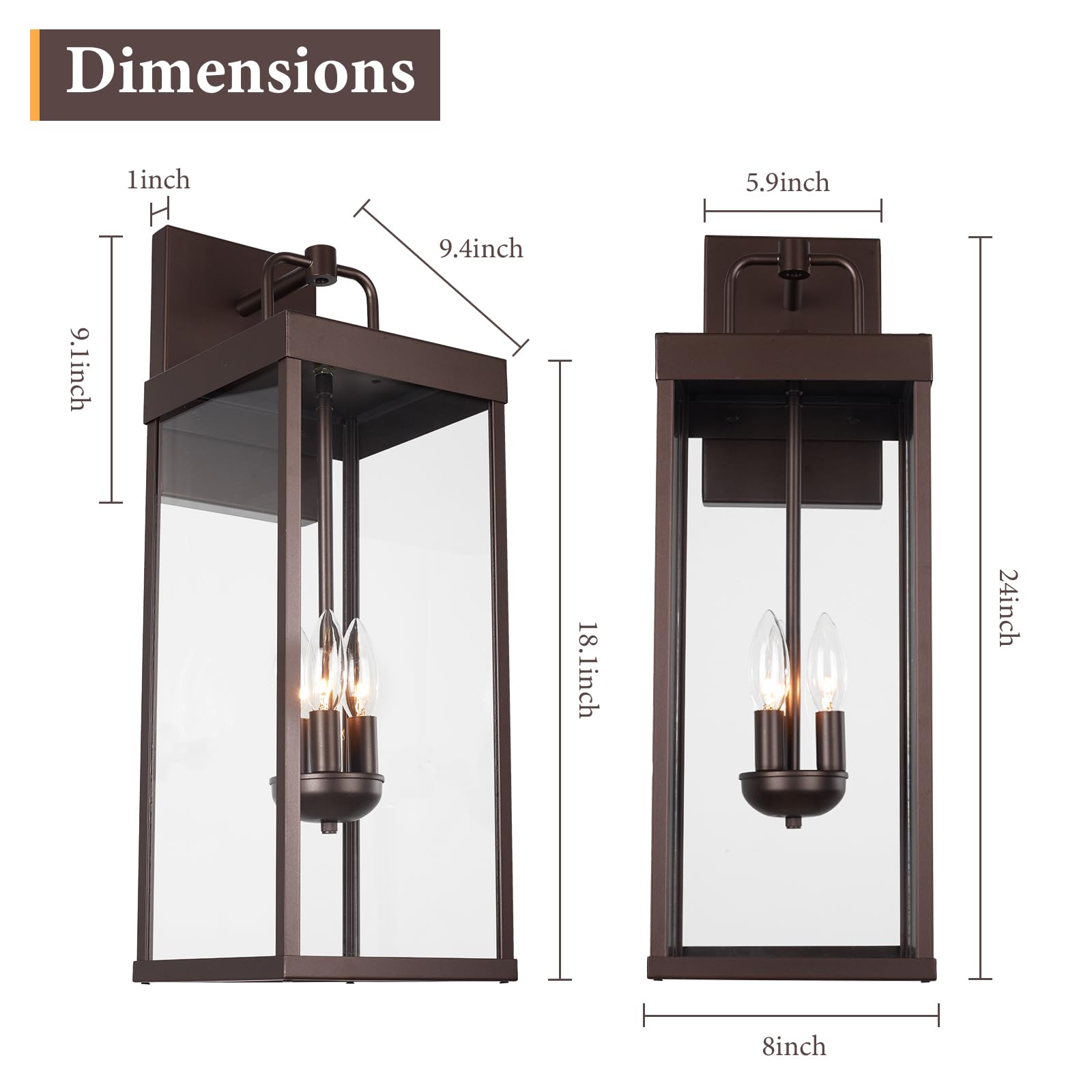 Diyel Outdoor Wall Sconce Light, 24 Inch Tall Transitional Exterior Wall Bracket Lighting With Clear Glass, Anti-Rust Powder Coat Bronze Modern Outside Wall Lantern For Front Porch Doorway, Rz008L Orb