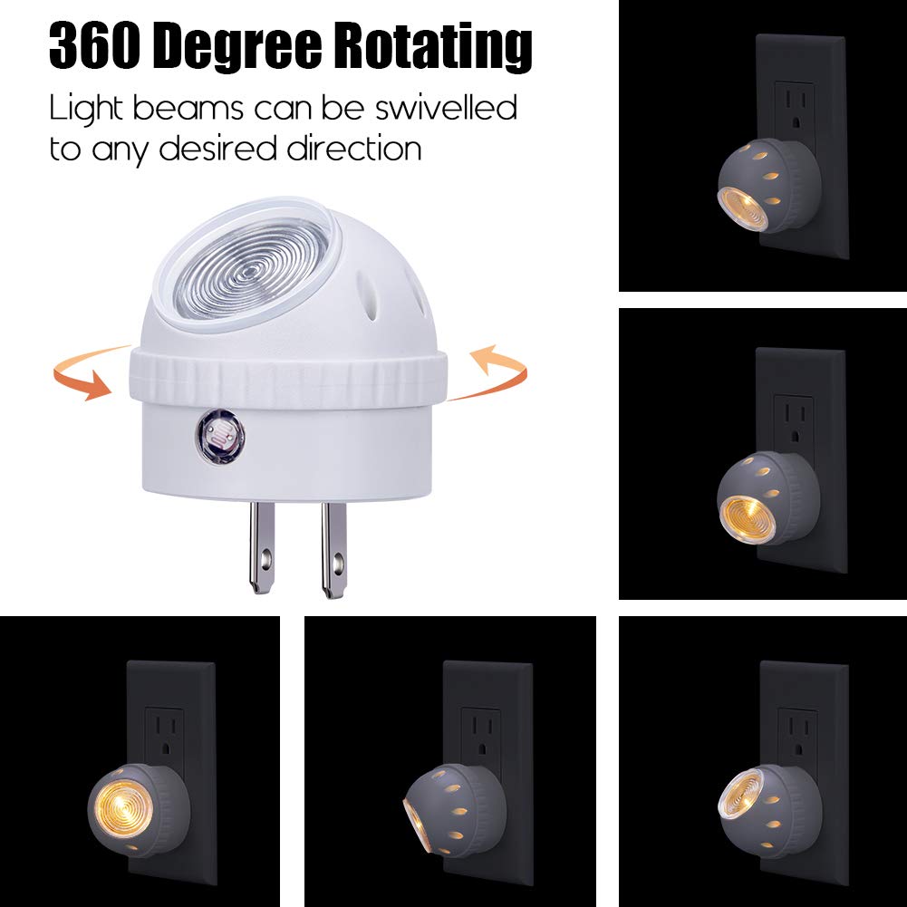Emotionlite Plug-in Night Lights, Warm White LED, 360° Rotation, Dusk to Dawn Sensor, 6 Pack, Model SBD03B