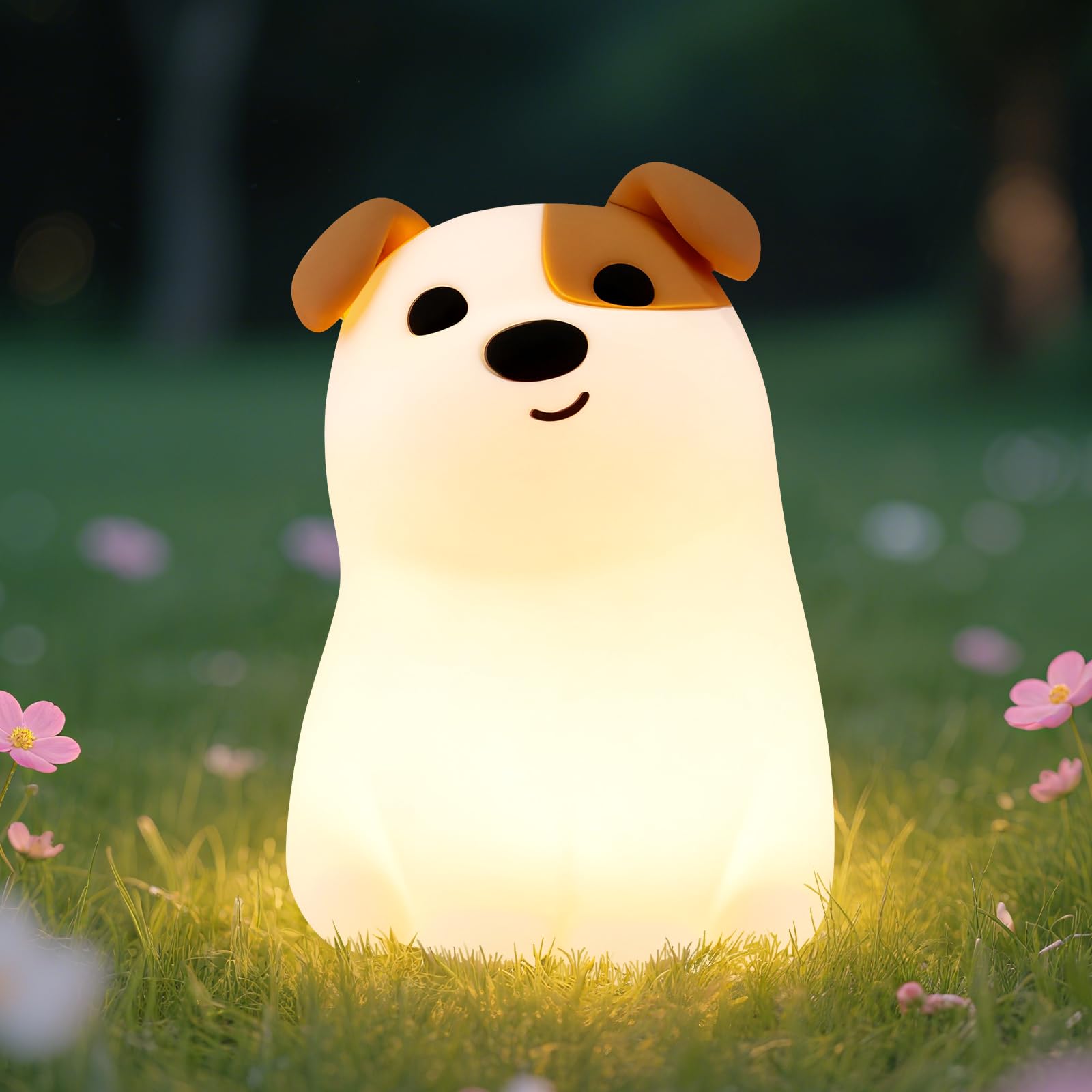 Squishy Puppy Night Light with RGB Mode 3 Brightness Adjustable Nursery Breastfeeding Nightlight Cute Novelty Smile Dog Animal L