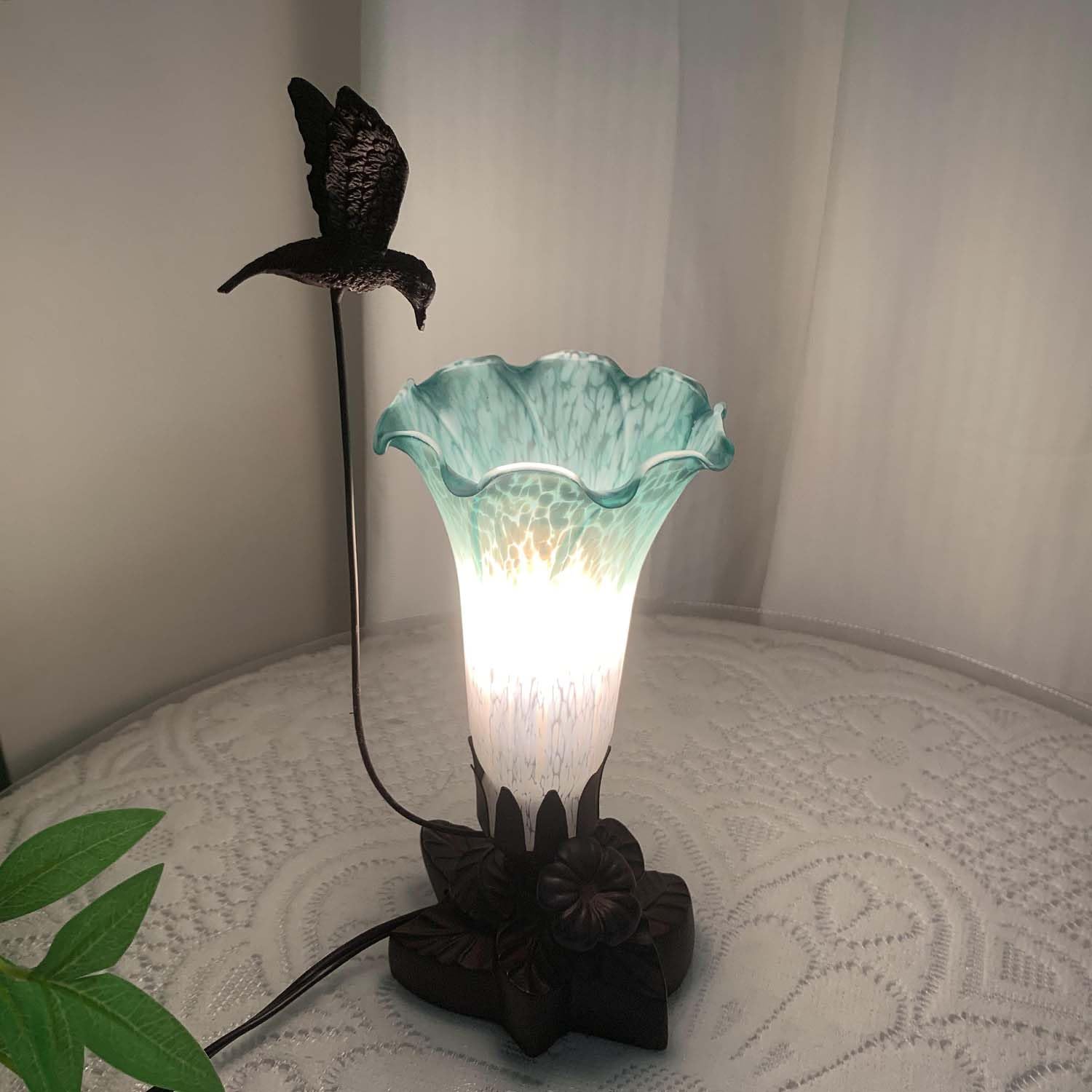 Bieye LS08 Lily Flower Blown Glass Lampshade, White Cyan, I.D. 1.26" x O.D. 1.5", Large, Elegant Lighting Decor