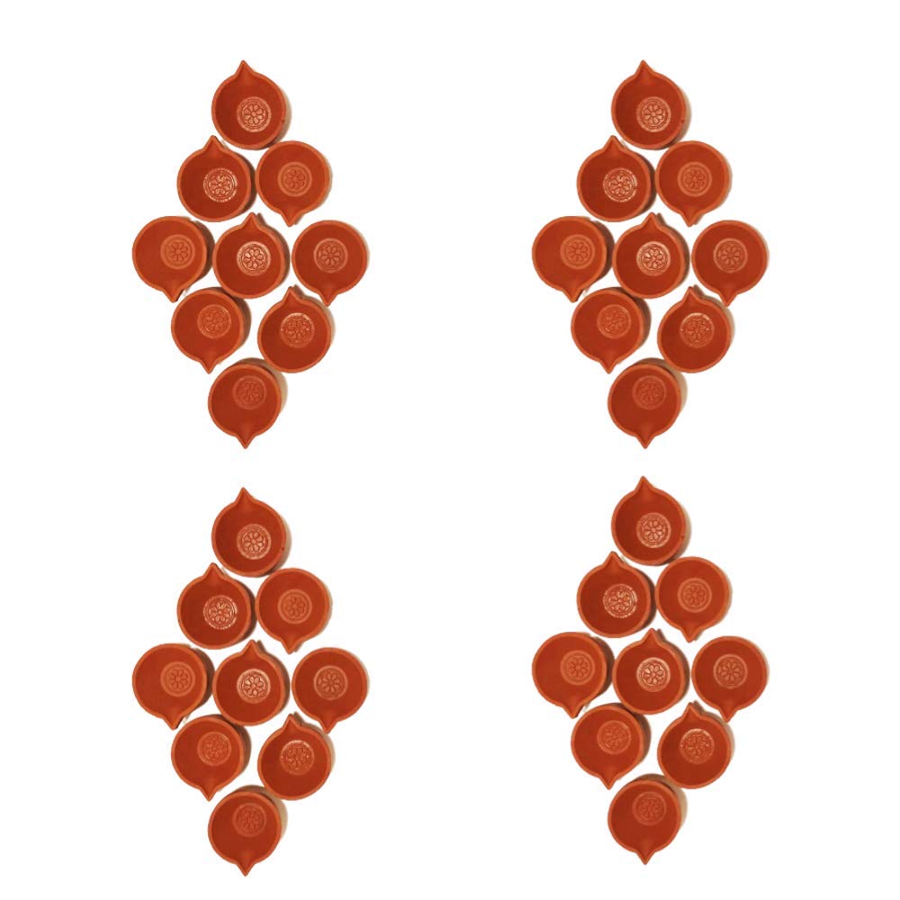 Puja N Pujari Clay Diya for Diwali and Pooja Set of 10 (3 Inch) (40)