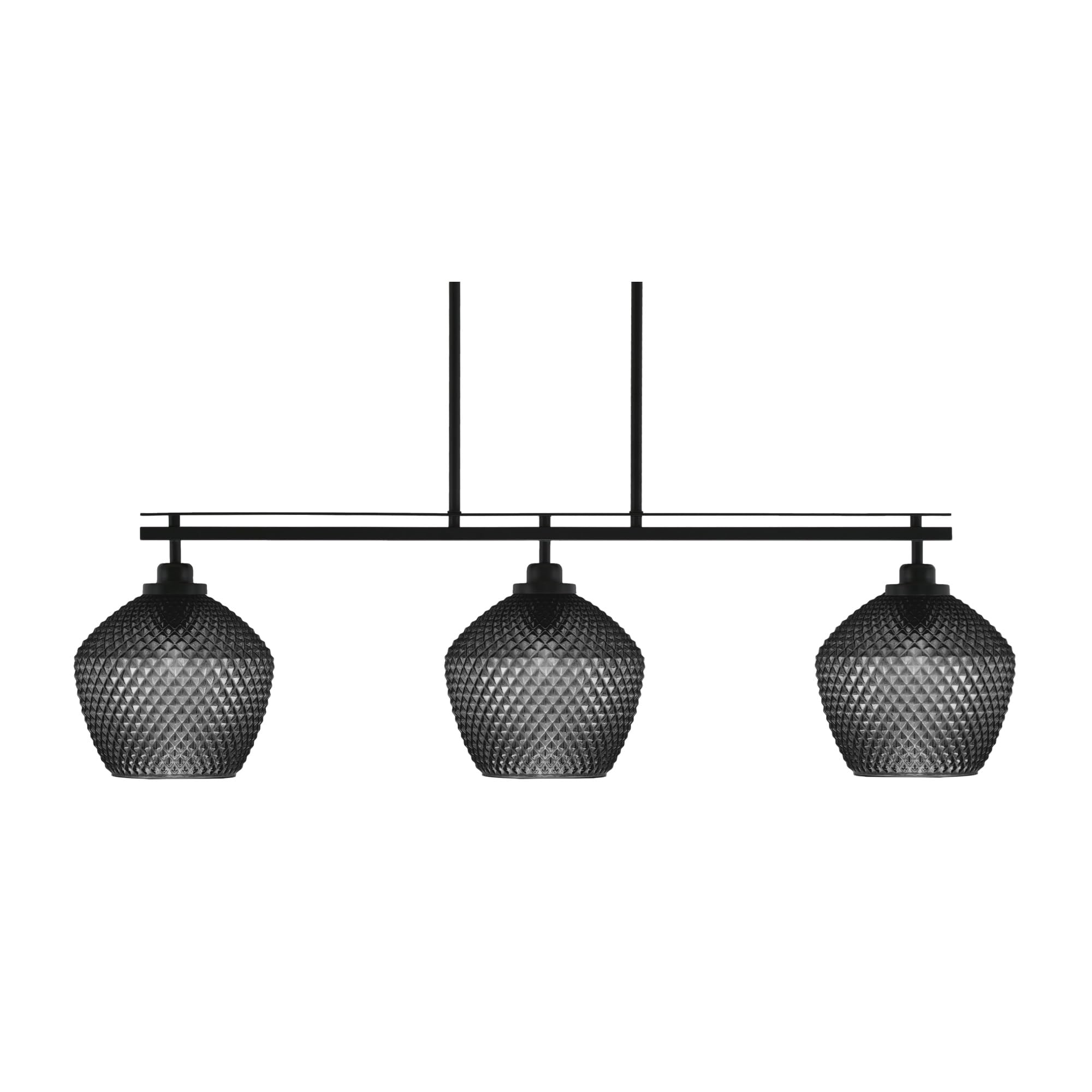 Toltec Lighting Odyssey 3 Light Island Light, Matte Black, 9in Smoke Textured Glass