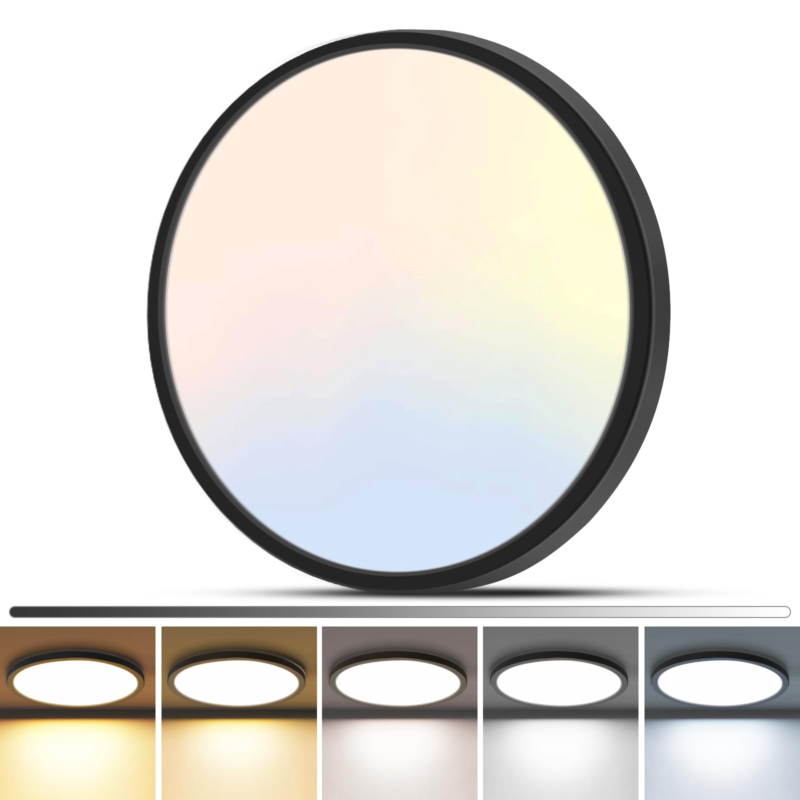 zemty 1Pack LED Flush Mount Ceiling Light  12Inch 24W Dimmable Ceiling Lights Fixture  5 Color Temperatures (3000K-6500K) Black Round Ceiling Lamp for Bedroom  Kitchen  Hallway Bathroom