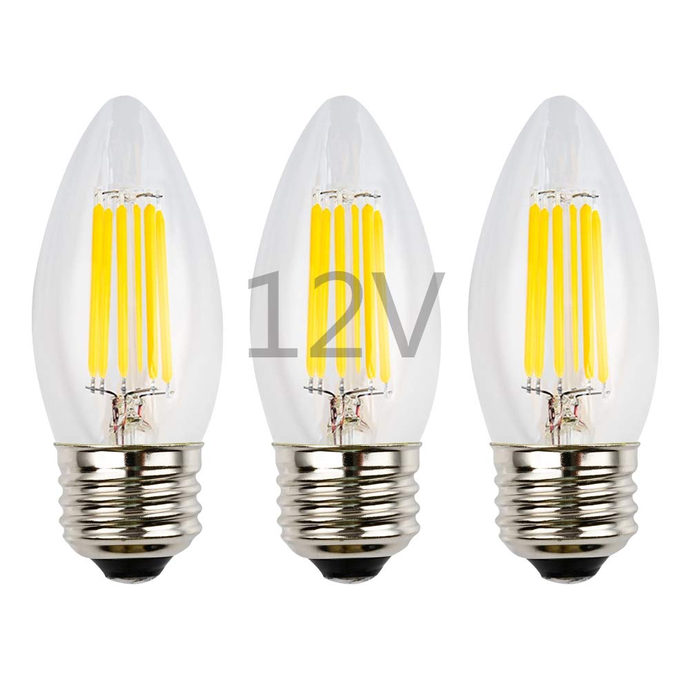 OPALRAY 6W LED Bulb, Dimmable, Warm White Light, E26 Base, Clear Glass, 12V-24V, 3-Pack, Model OPR-F