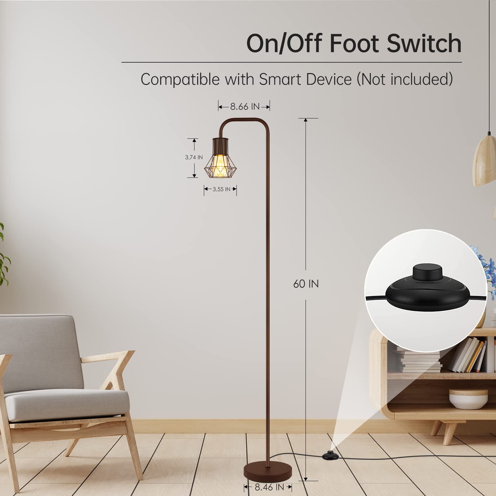 Boostarea Floor Lamp,Industrial Floor Lamp,Standing Lamp With 6W Led Bulb,E26 Socket,On/Off Footswitch,Whole Metal,Modern Floor