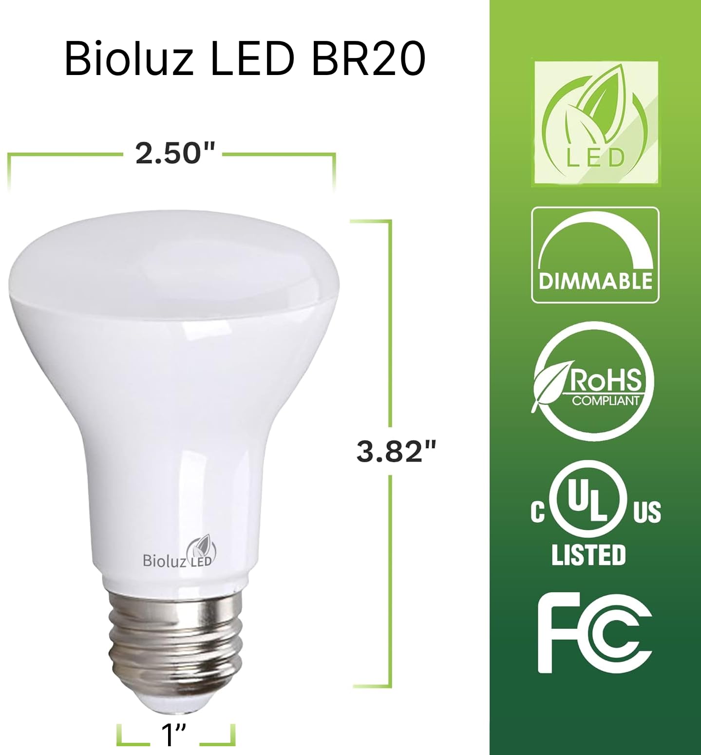 Bioluz Led Light Bulb Br20 Light Bulbs 2700K Bright Warm White Led Bulbs 6W=50W Replacement 90 Cri 540 Lumen Indoor/Outdoor Ul L