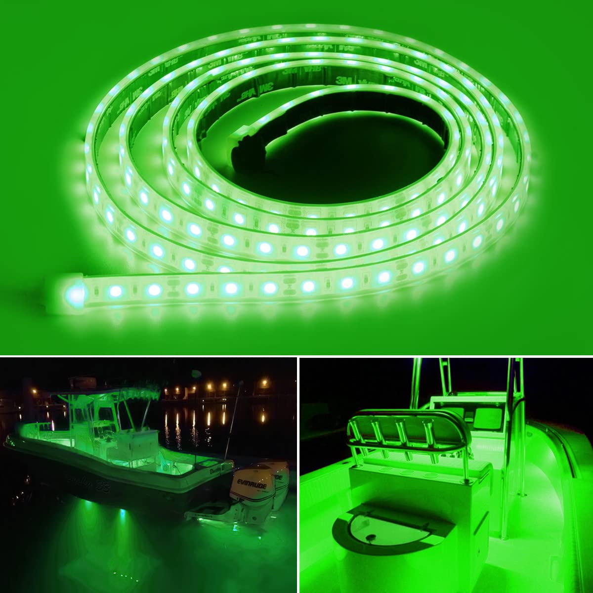 ROLiGHTiC Marine Submersible LED Strip Lights, 12V, 8FT, IP68 Waterproof, Green, Model RLMS28