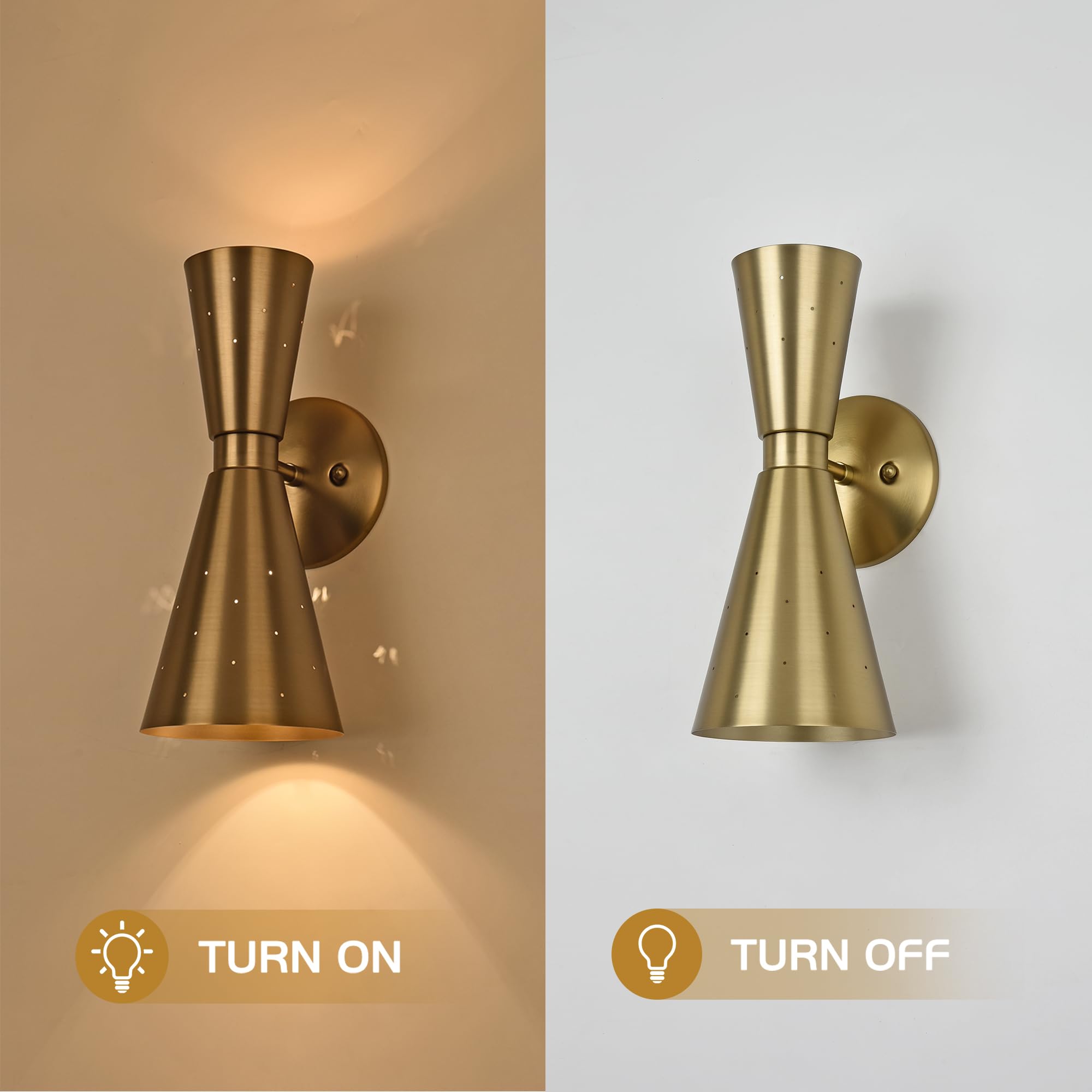 Merbotin Brass Wall Sconce, Mid Century Modern, E12 Base, Hardwired, Model BG800219-2G-UL