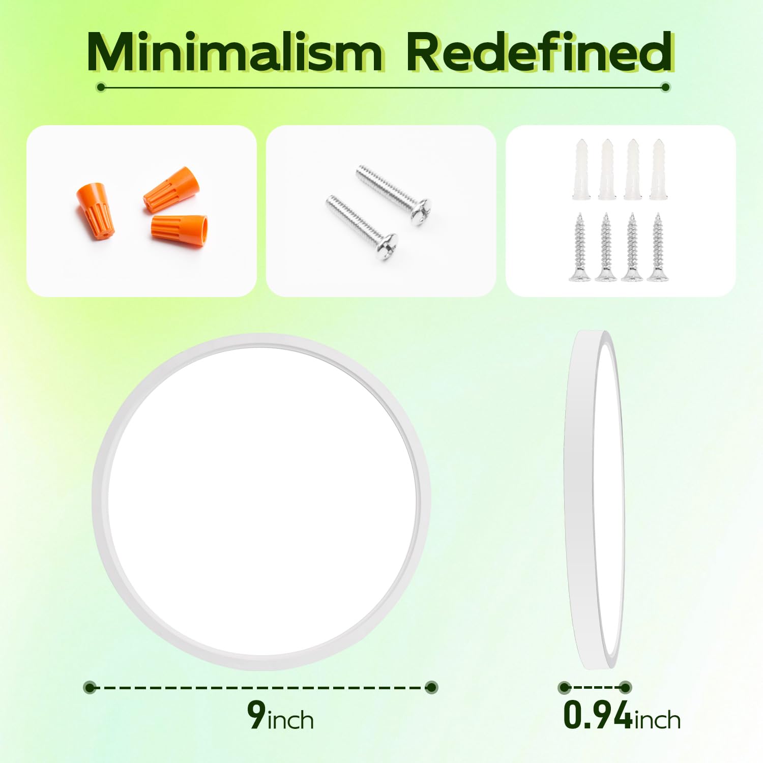 Hykolity 9 Inch Selectable Cct Led Round Flat Panel Light  18W 1800Lm 3000K/4000K/5000K  Edge-Lit Flush Mount Ceiling Light Fixture For Kitchen  Bedroom  Laundry And Closet Room  White