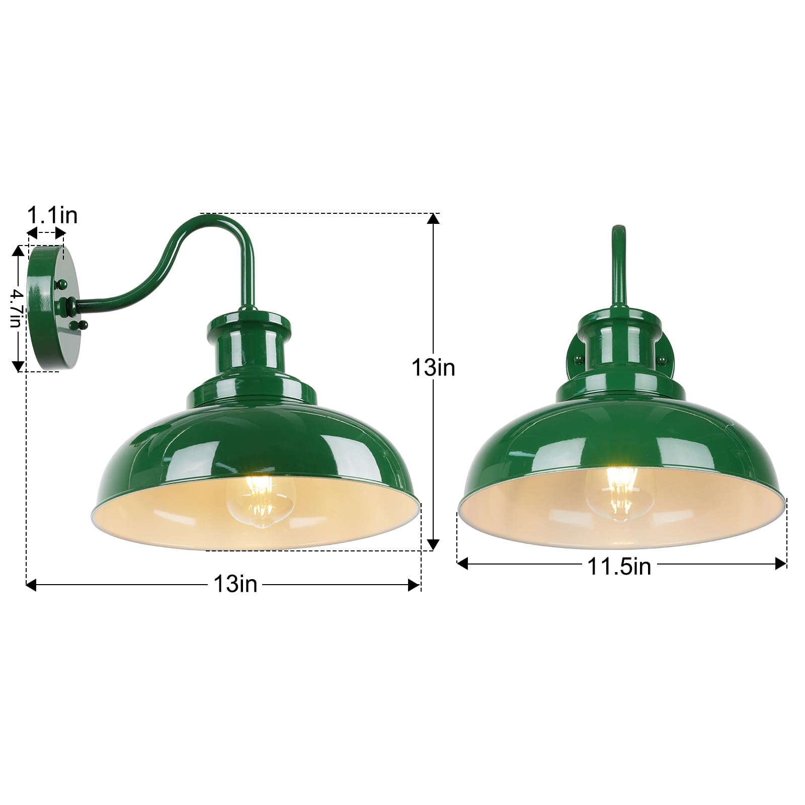 Diyel Gooseneck Barn Light - Rustic Wall Mount Fixture, Green & White, Model 01RZ007-1, Industrial Vintage Style, 1 Pack