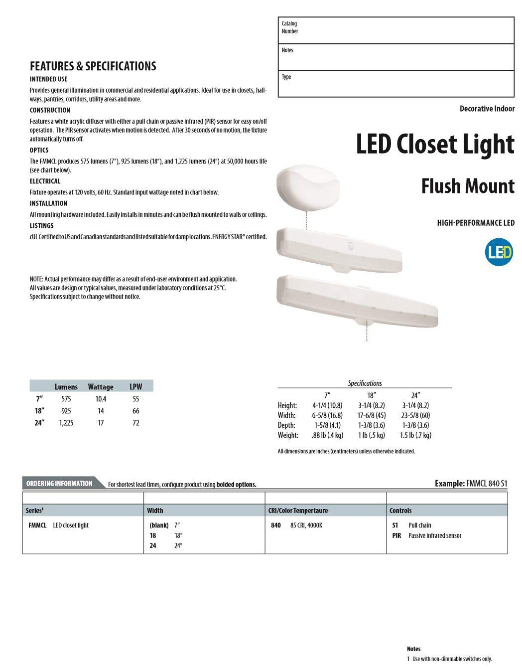 Lithonia Lighting 7 Inch Flush Mount Led Ceiling Light With Motion Sensor,120 Volts, 10 Watts, Wet Listed, 575 Lumens, White (Fm