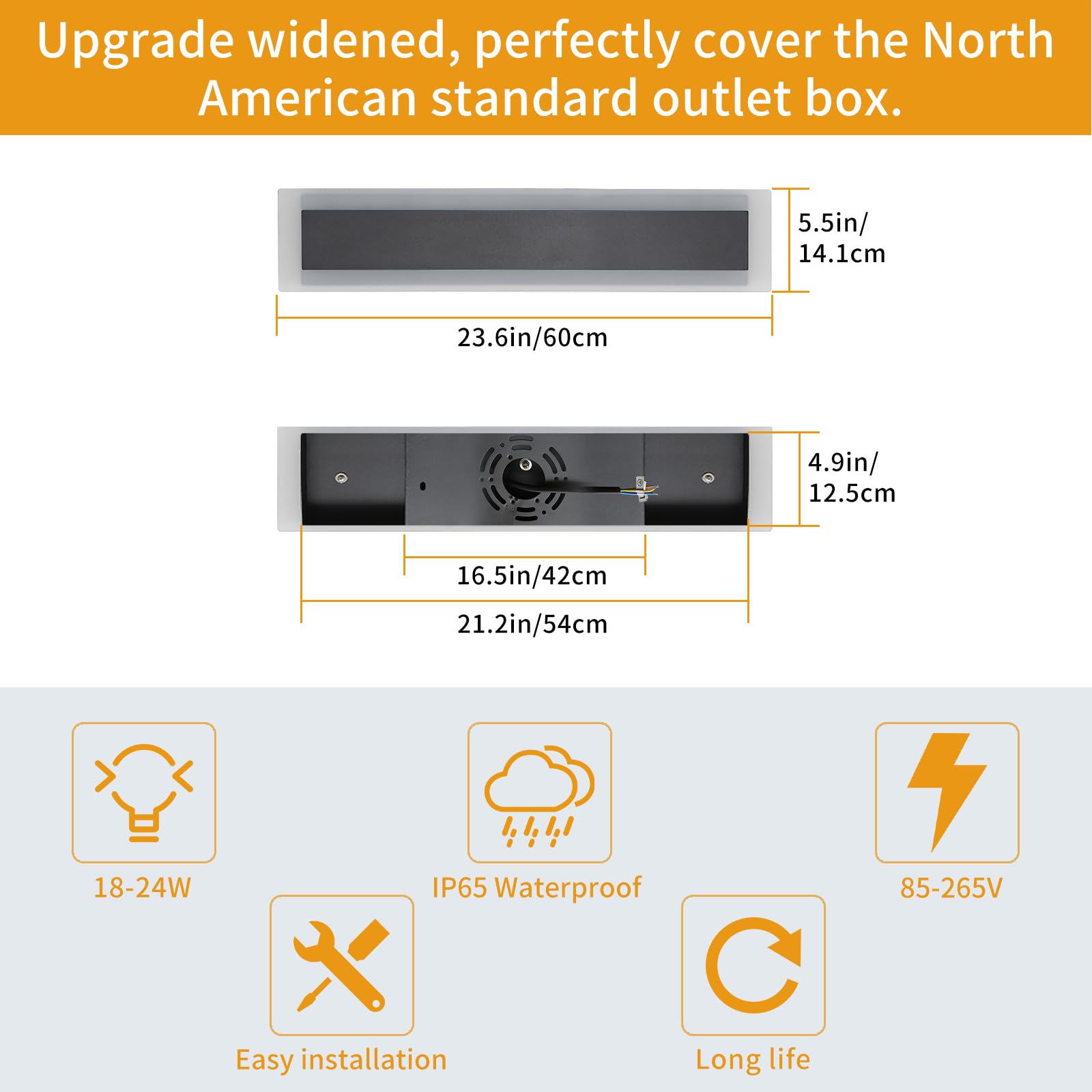 Upgrade Widened 2 Pack 23.6Inch Outdoor Wall Sconce, Dimmable Modern Led Wall Light, 3000K-6000K, Ip65 Waterproof, Black Wall Mo